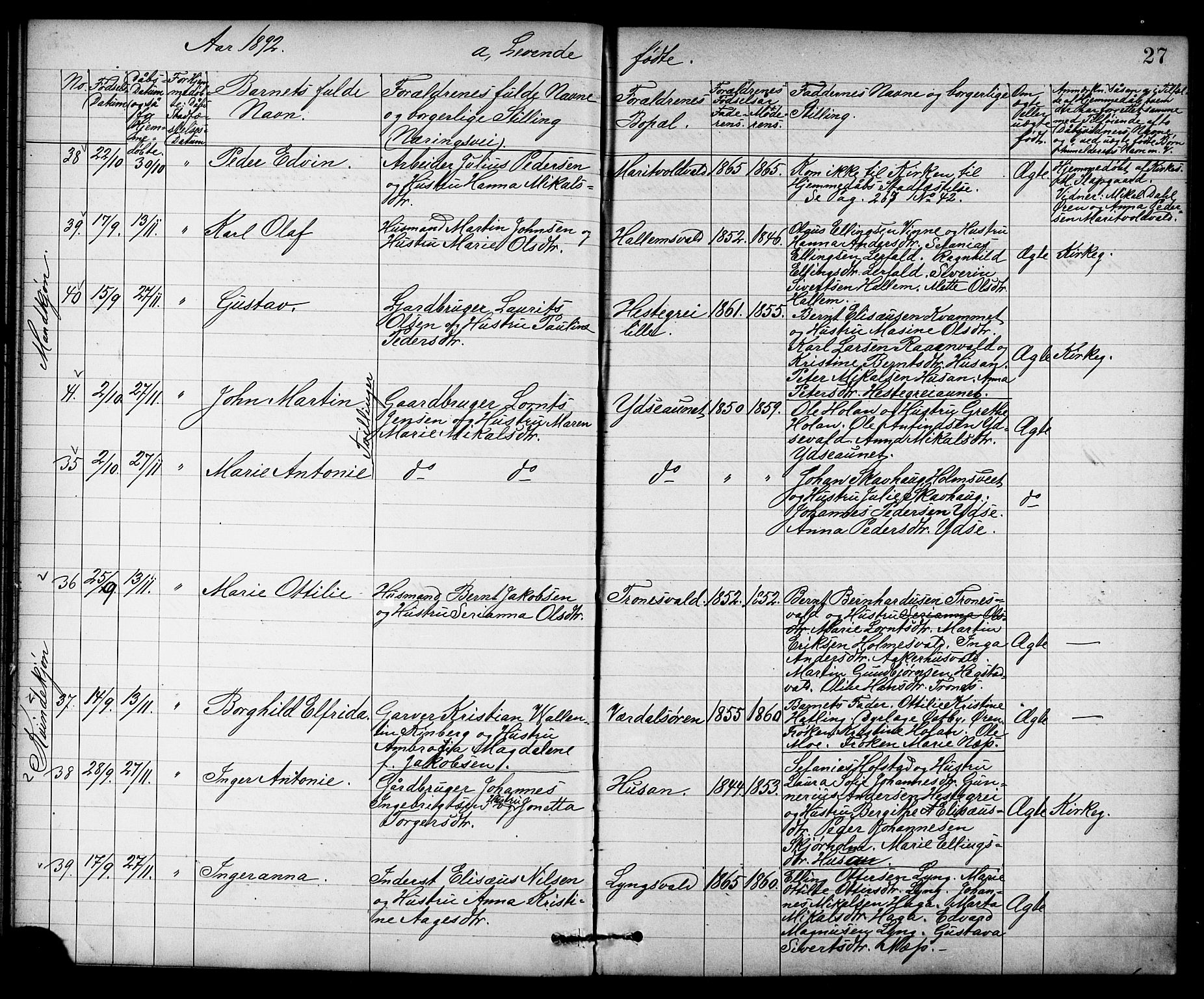 Ministerialprotokoller, klokkerbøker og fødselsregistre - Nord-Trøndelag, AV/SAT-A-1458/723/L0257: Parish register (copy) no. 723C05, 1890-1907, p. 27