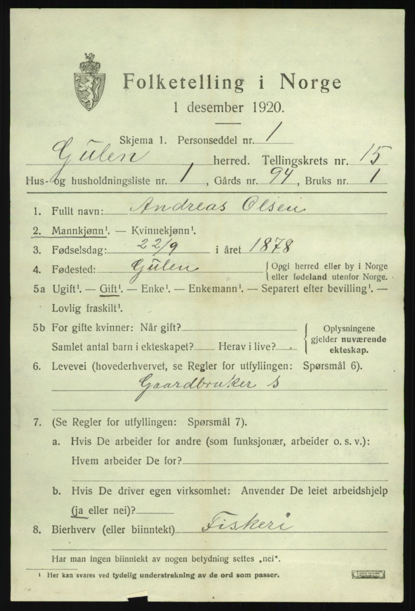 SAB, 1920 census for Gulen, 1920, p. 6423