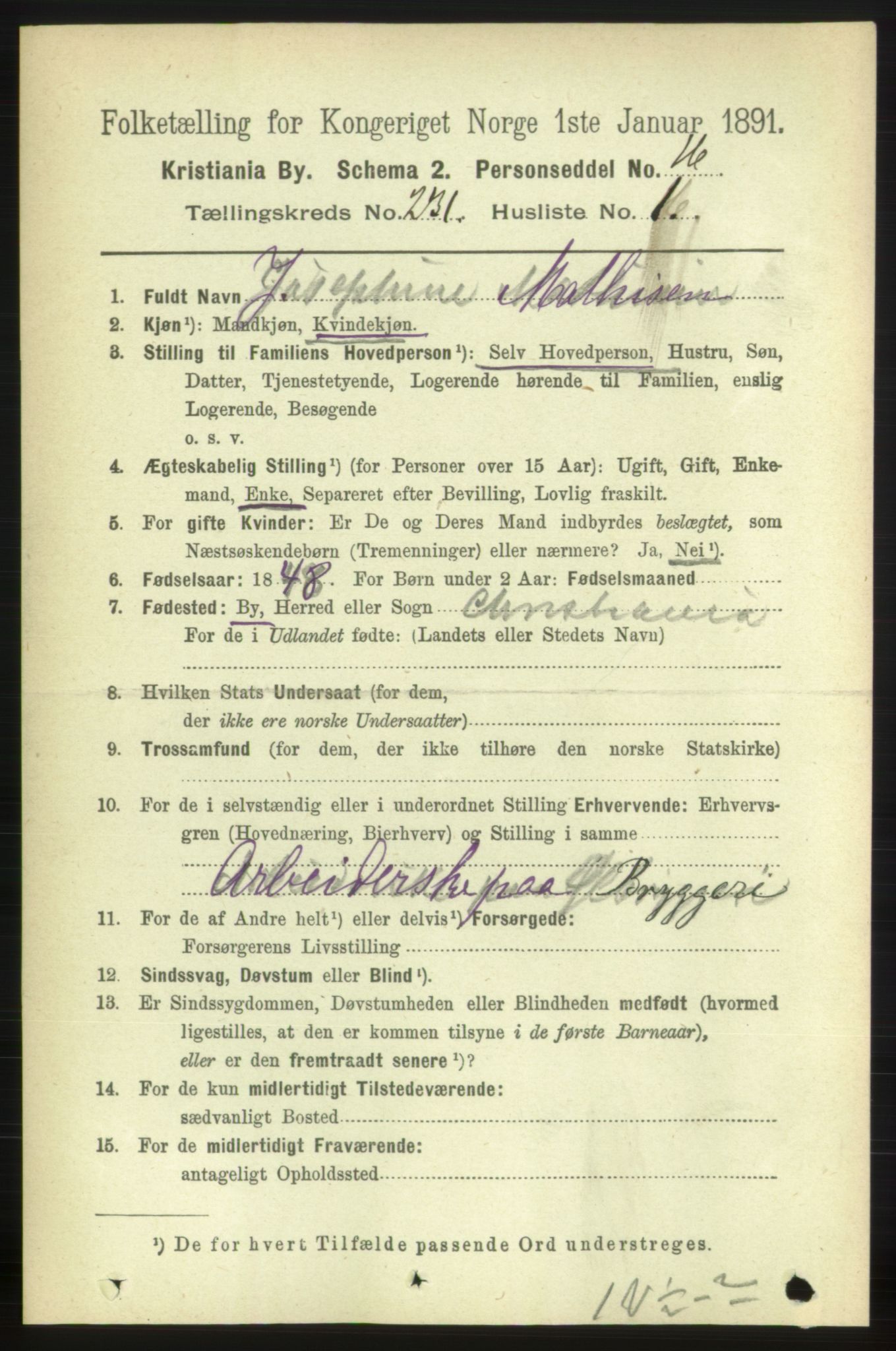 RA, 1891 census for 0301 Kristiania, 1891, p. 142520