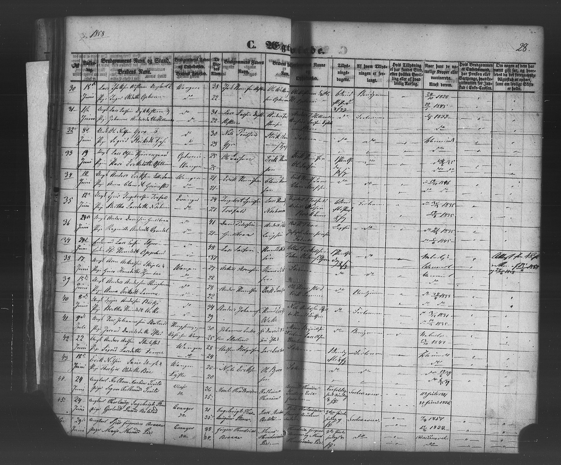 Voss sokneprestembete, SAB/A-79001/H/Haa: Parish register (official) no. A 19, 1851-1886, p. 28