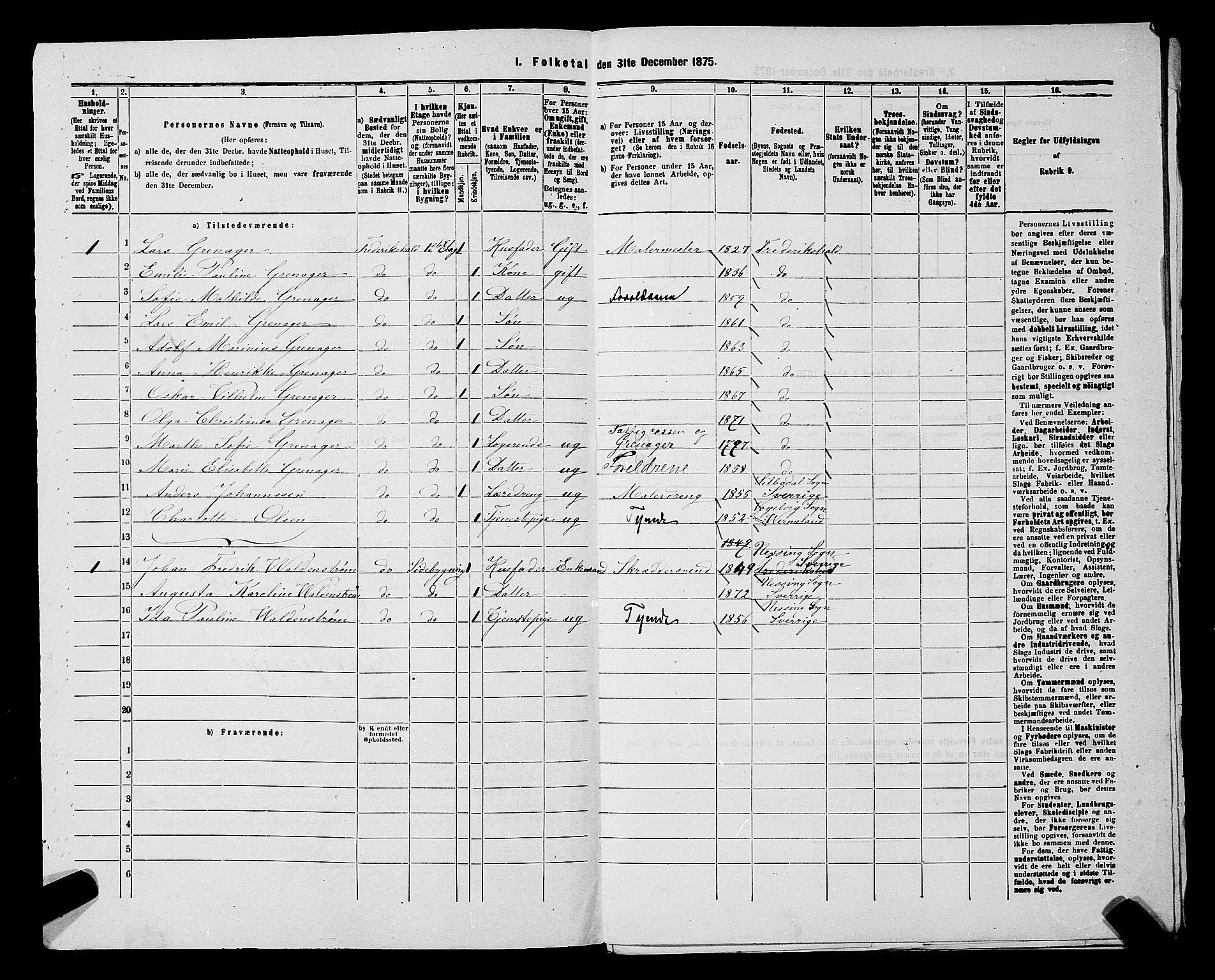 RA, 1875 census for 0101P Fredrikshald, 1875, p. 1105
