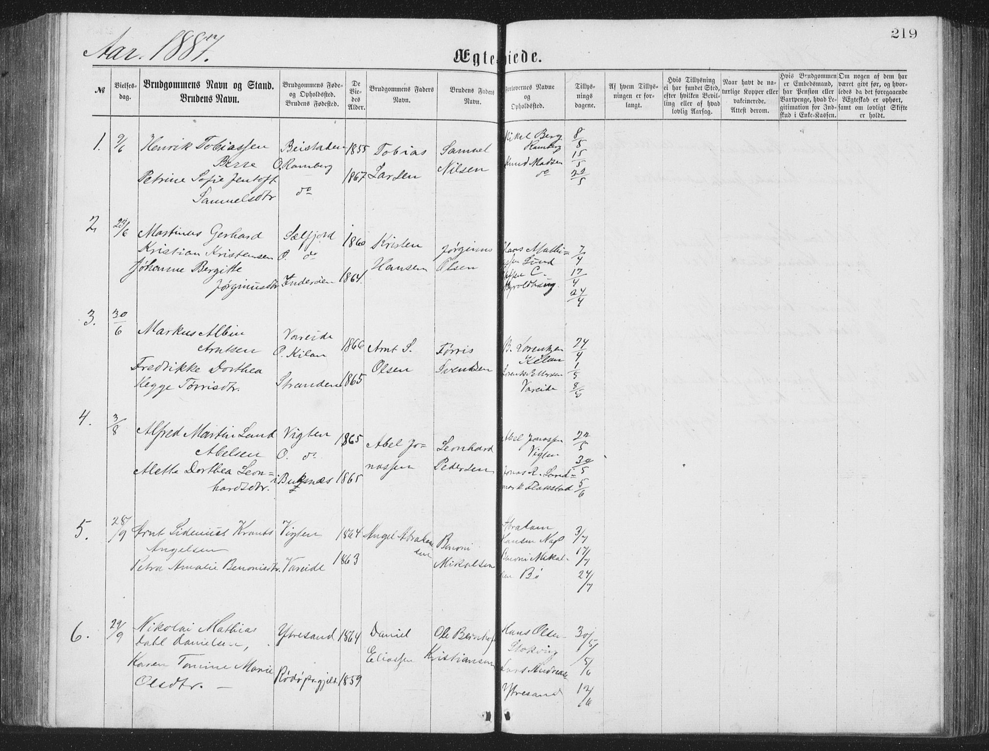 Ministerialprotokoller, klokkerbøker og fødselsregistre - Nordland, SAT/A-1459/885/L1213: Parish register (copy) no. 885C02, 1874-1892, p. 219