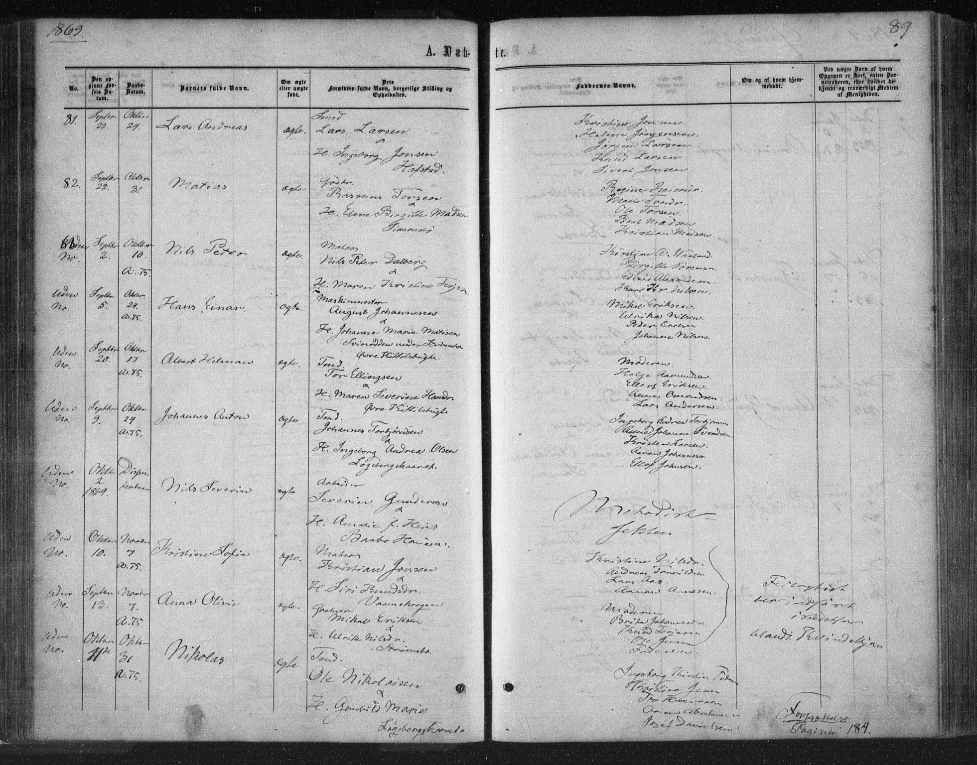 Tromøy sokneprestkontor, SAK/1111-0041/F/Fa/L0007: Parish register (official) no. A 7, 1864-1869, p. 89