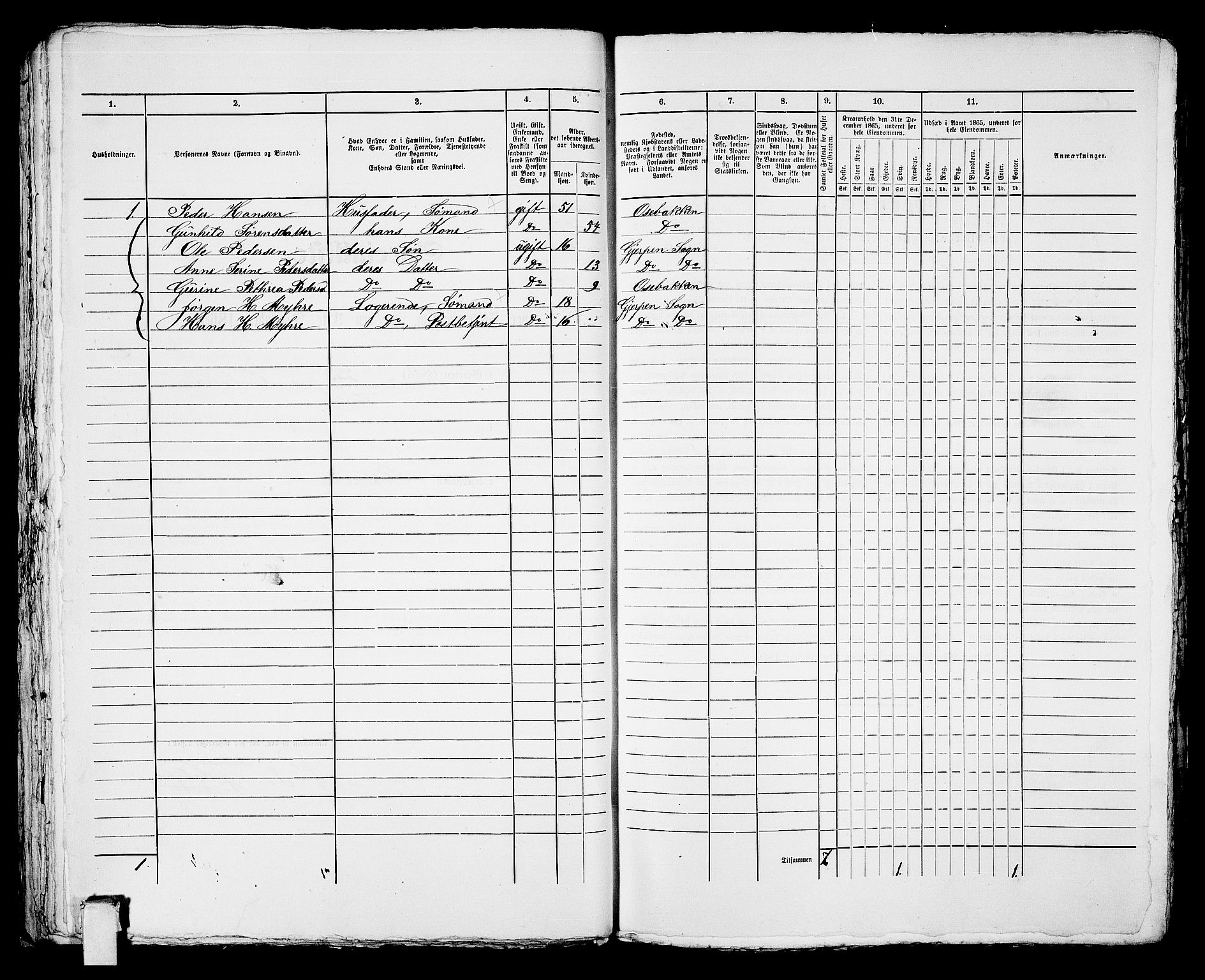 RA, 1865 census for Porsgrunn, 1865, p. 507