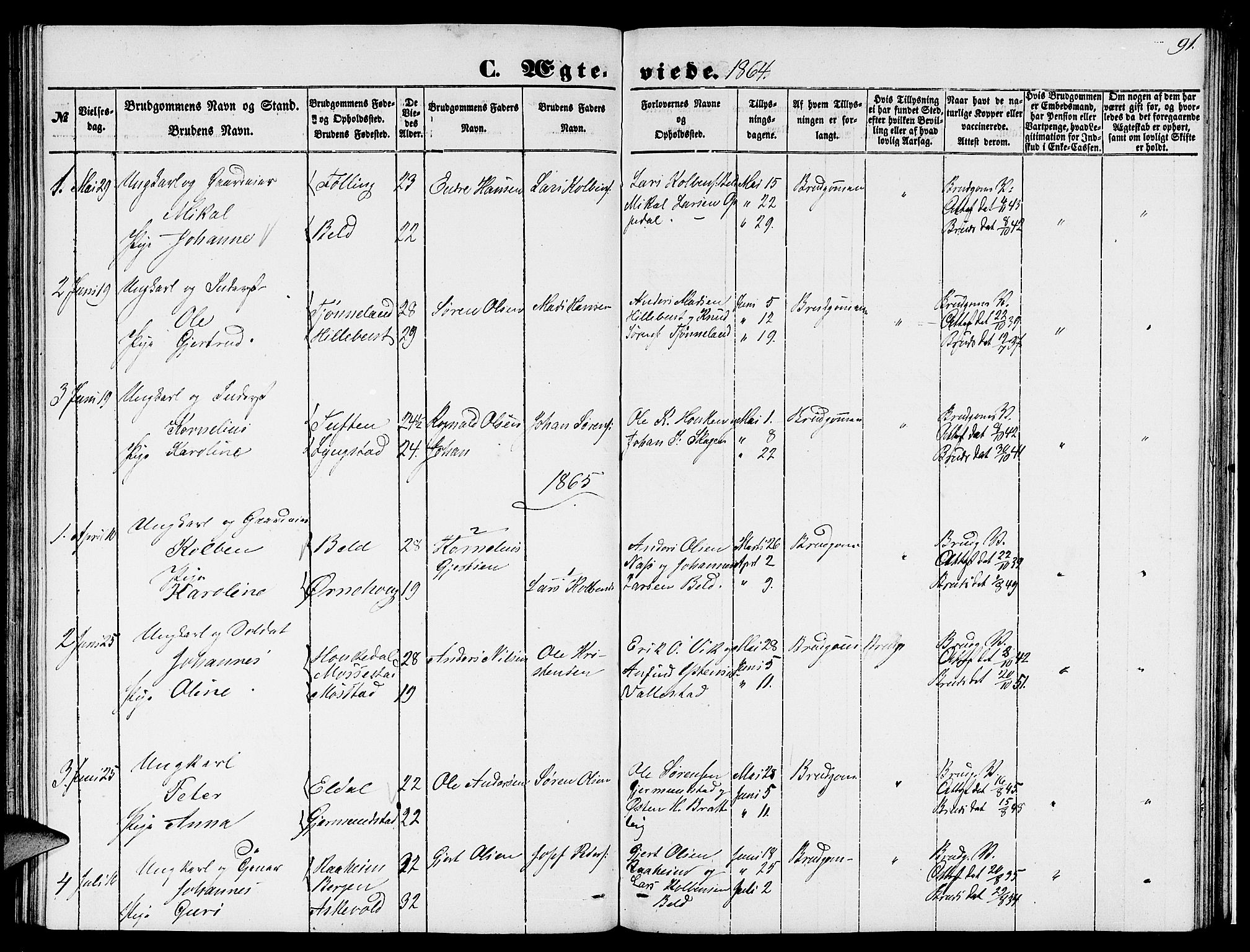 Gaular sokneprestembete, SAB/A-80001/H/Hab: Parish register (copy) no. C 1, 1853-1877, p. 91
