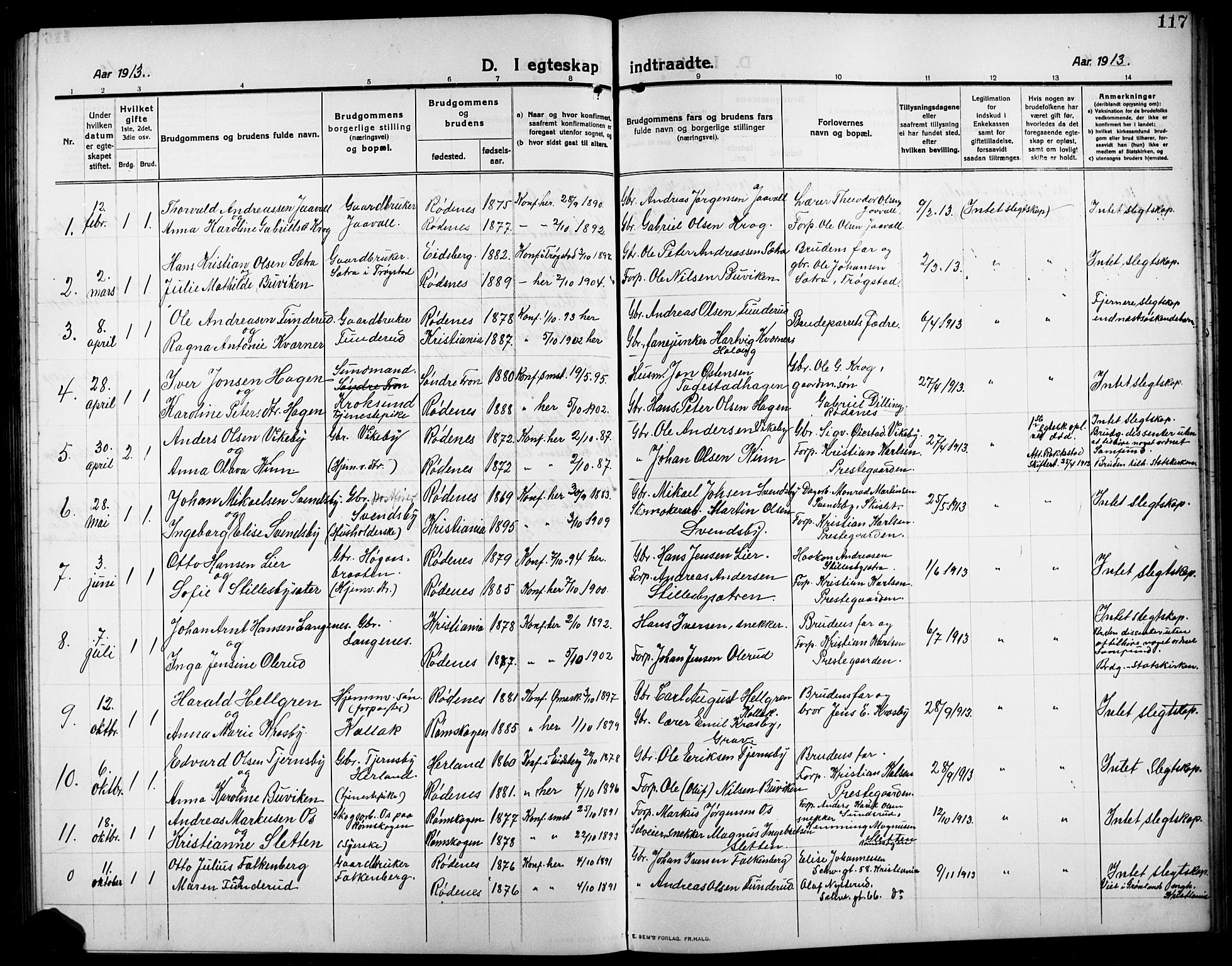 Rødenes prestekontor Kirkebøker, AV/SAO-A-2005/G/Ga/L0003: Parish register (copy) no. I 3, 1911-1926, p. 117