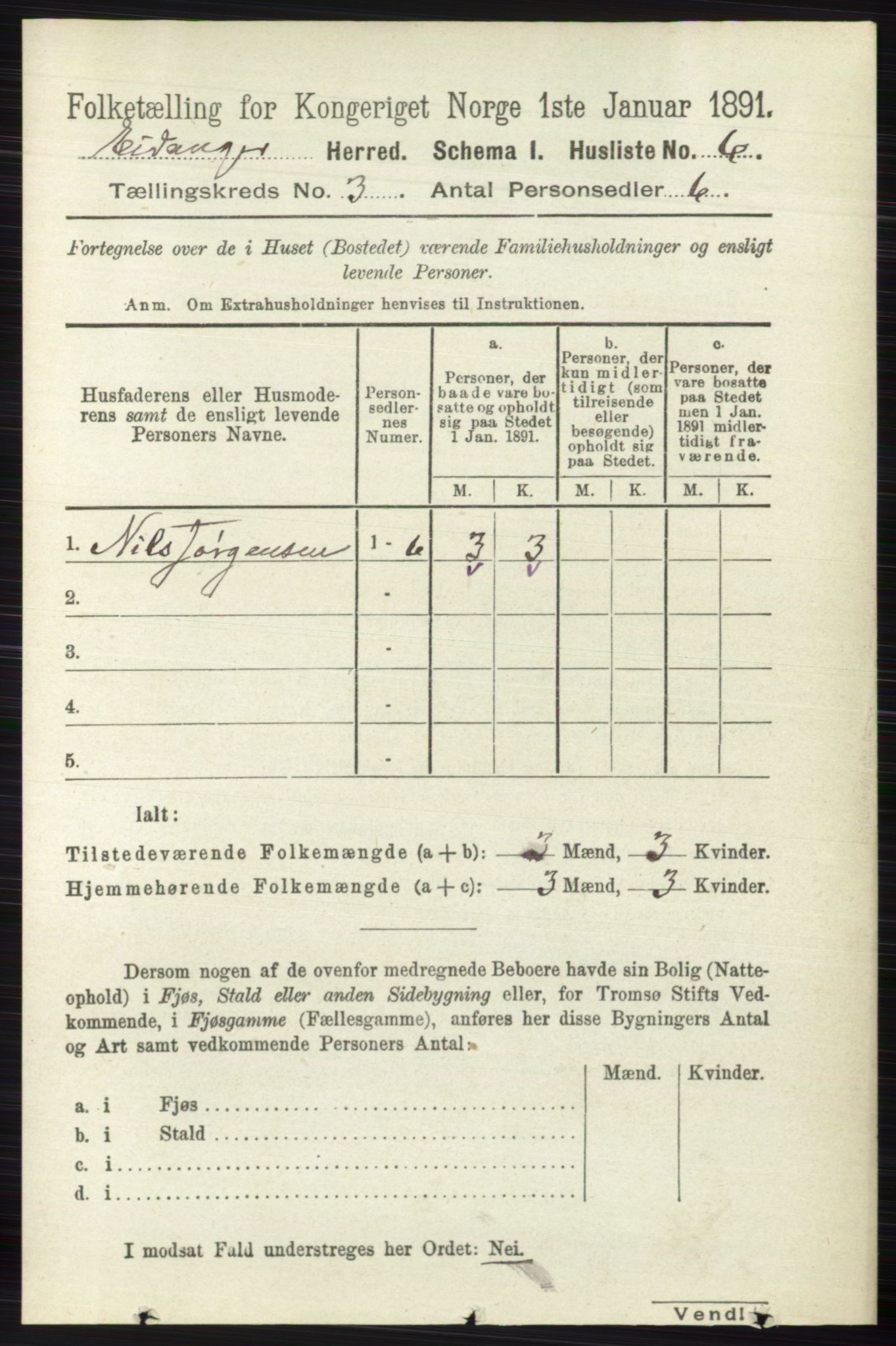 RA, 1891 census for 0813 Eidanger, 1891, p. 1453