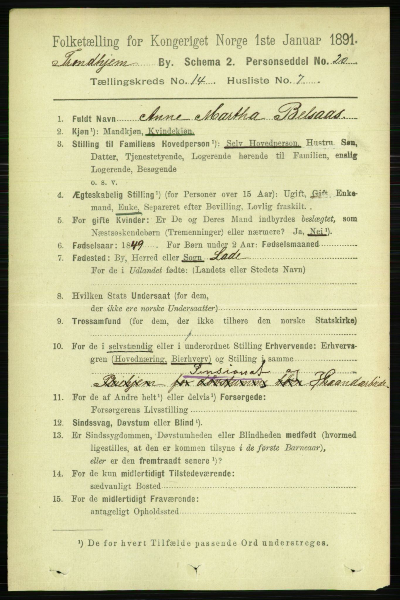 RA, 1891 census for 1601 Trondheim, 1891, p. 10999