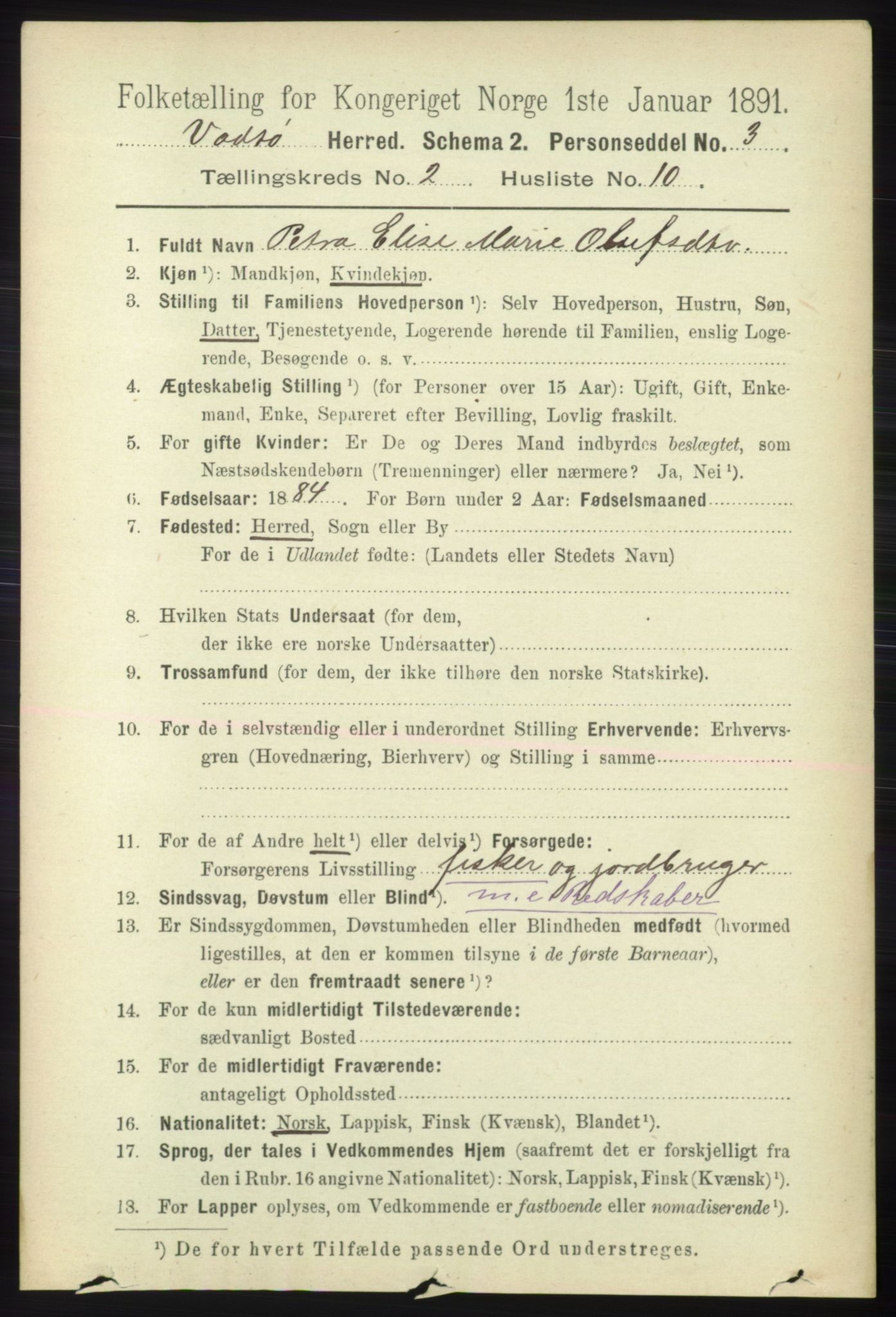 RA, 1891 census for 2029 Vadsø, 1891, p. 491