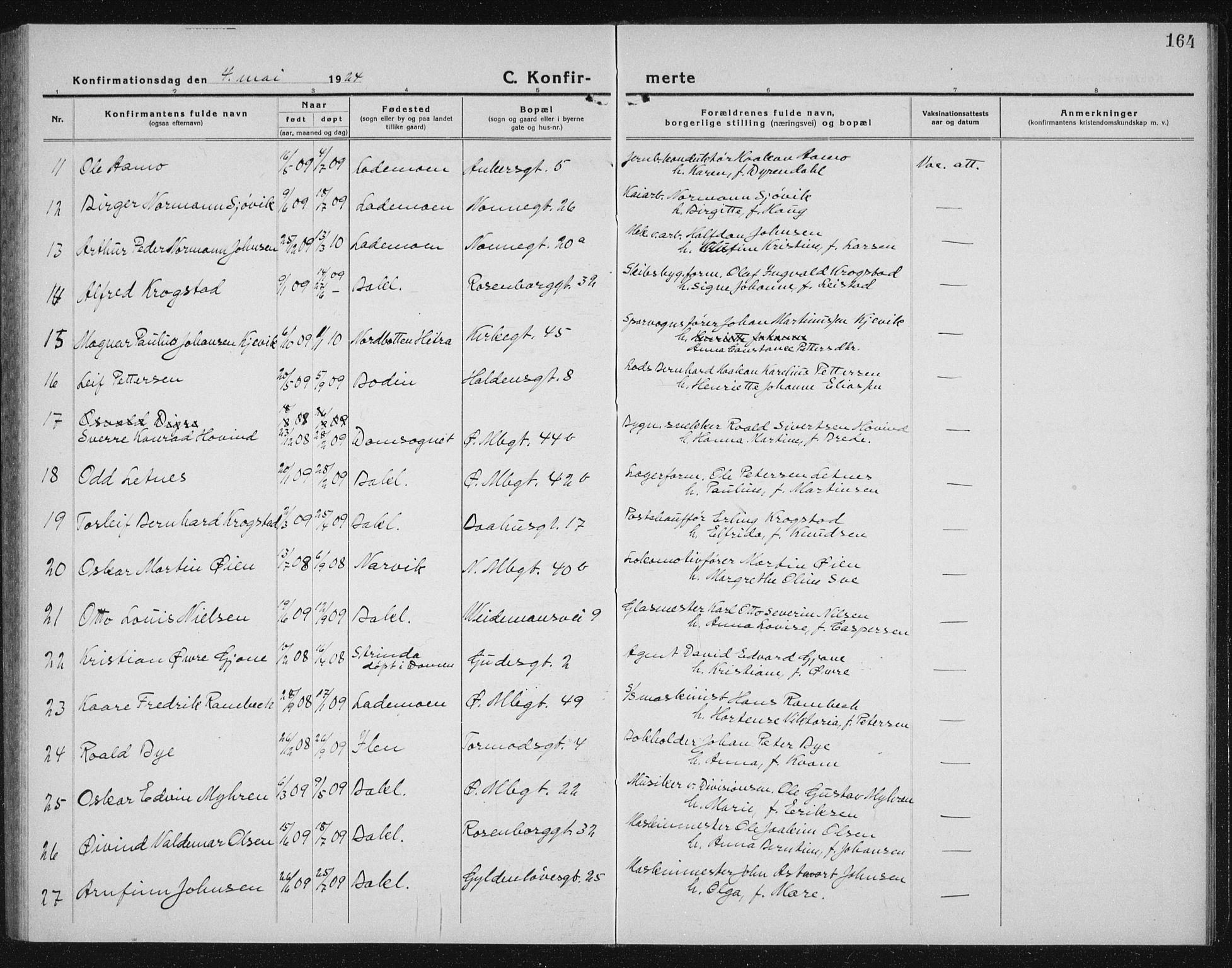 Ministerialprotokoller, klokkerbøker og fødselsregistre - Sør-Trøndelag, AV/SAT-A-1456/604/L0227: Parish register (copy) no. 604C10, 1923-1942, p. 164