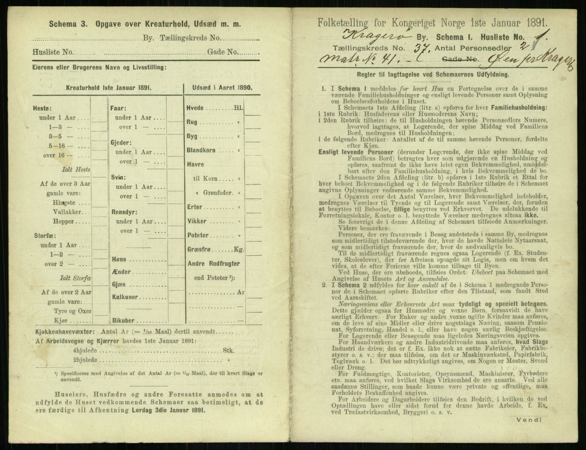 RA, 1891 census for 0801 Kragerø, 1891, p. 1446