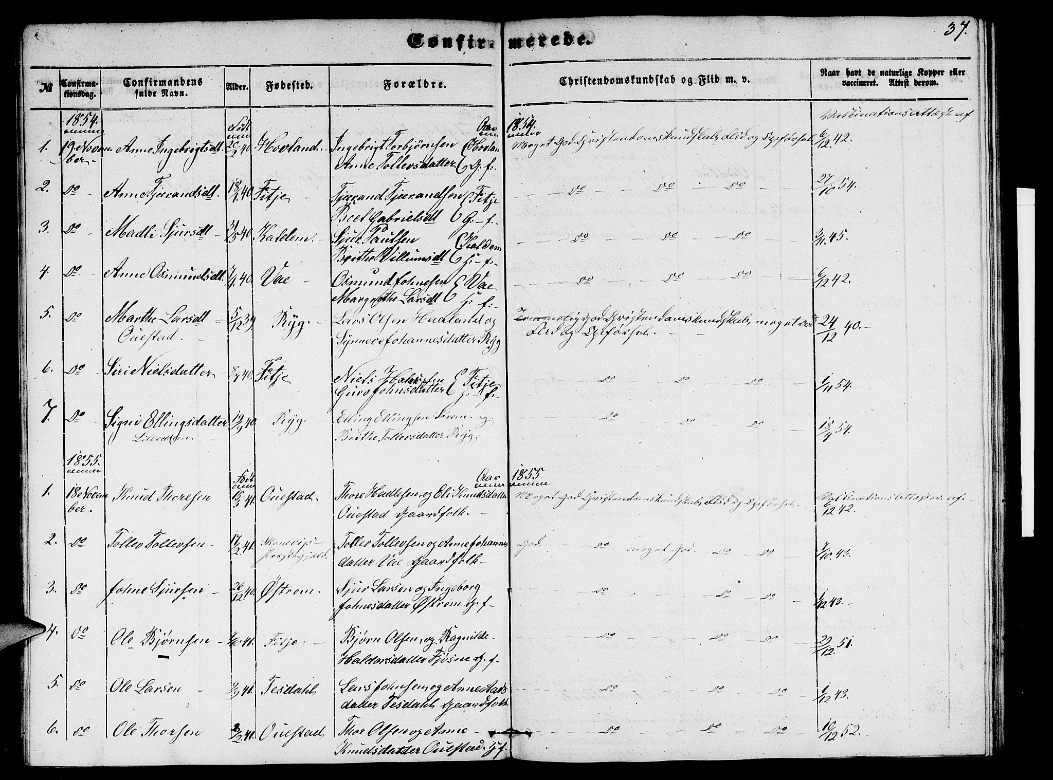 Etne sokneprestembete, SAB/A-75001/H/Hab: Parish register (copy) no. A 2, 1851-1862, p. 37
