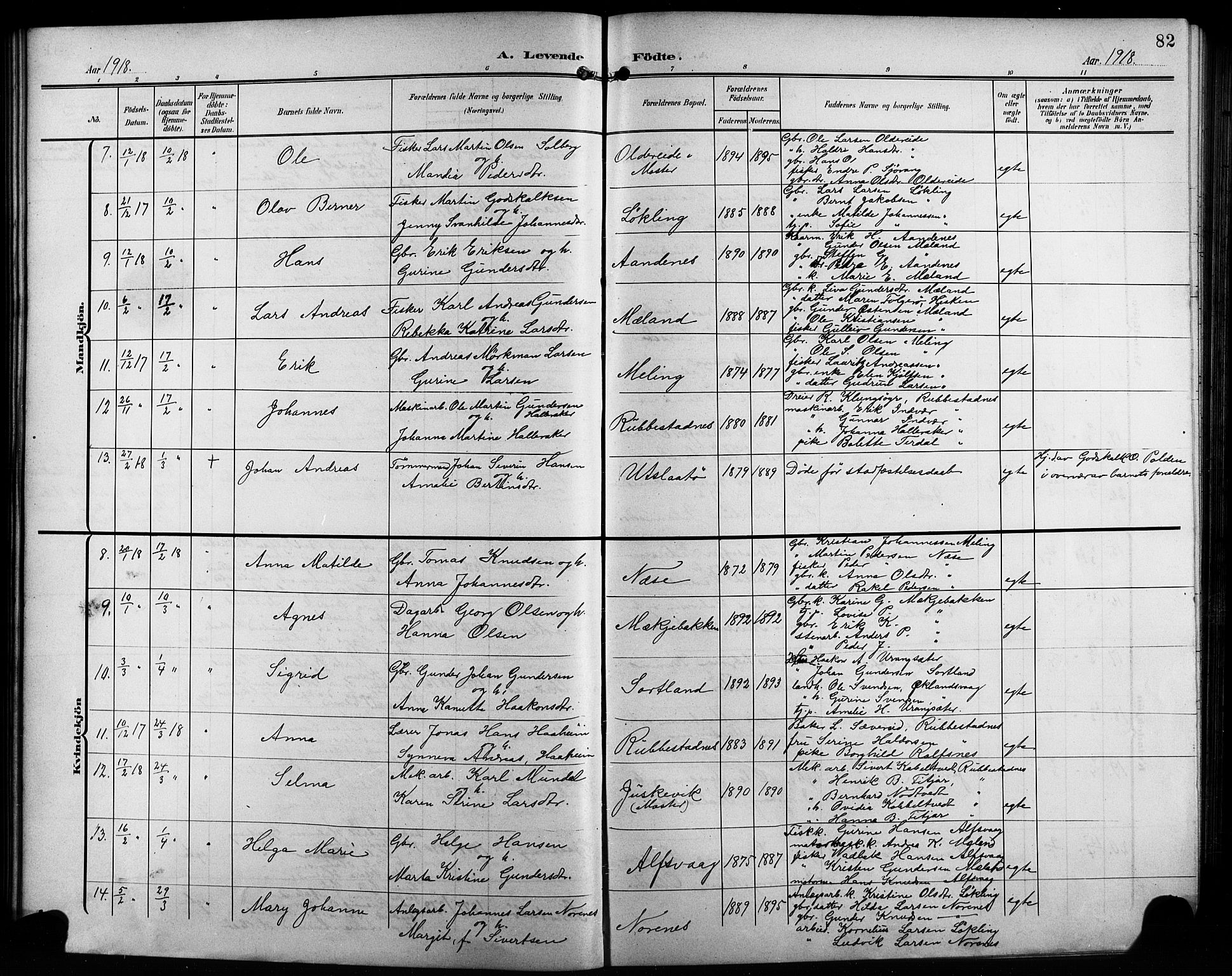 Finnås sokneprestembete, AV/SAB-A-99925/H/Ha/Hab/Habb/L0005: Parish register (copy) no. B 5, 1907-1920, p. 82