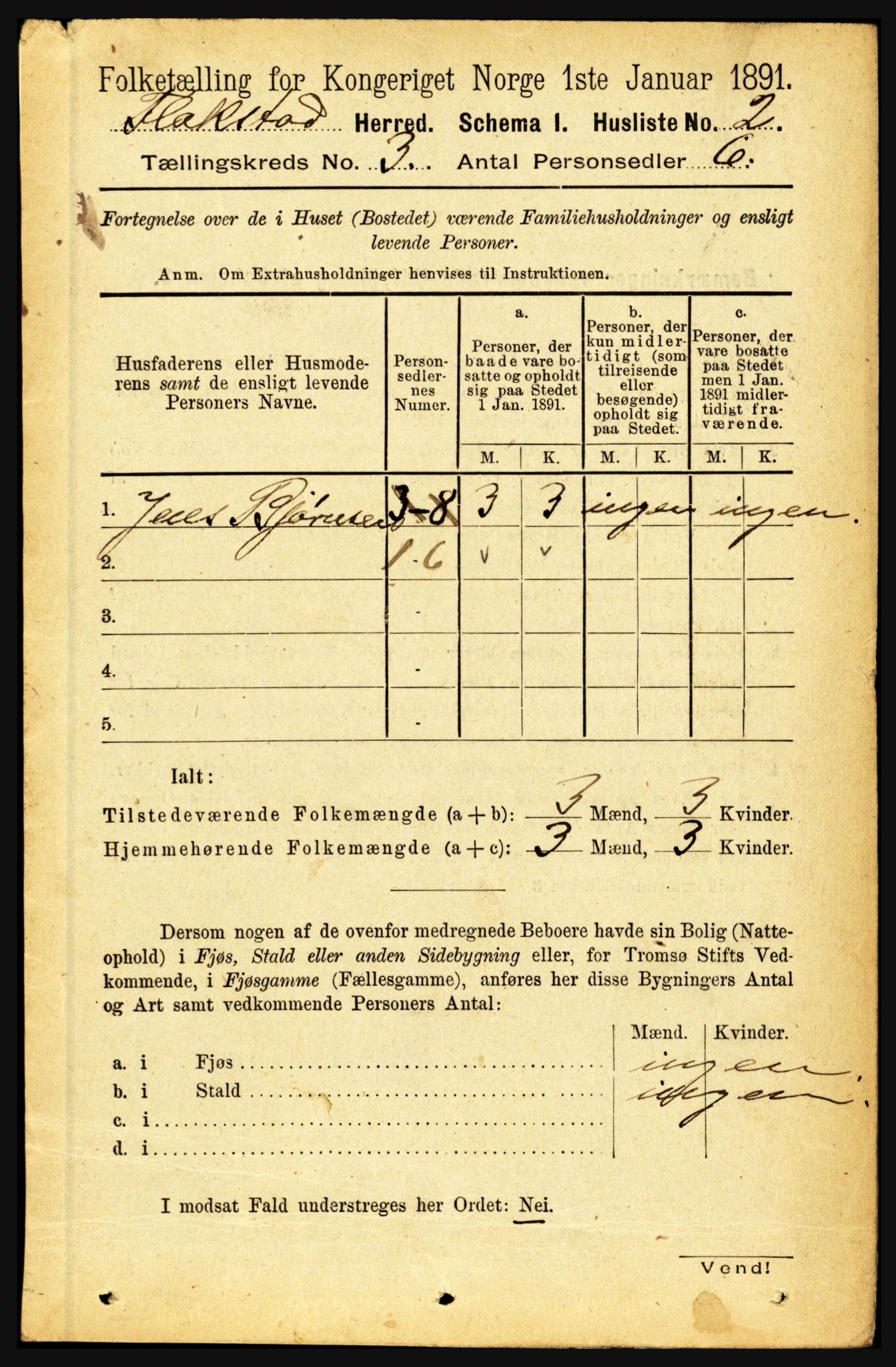 RA, 1891 census for 1859 Flakstad, 1891, p. 1232