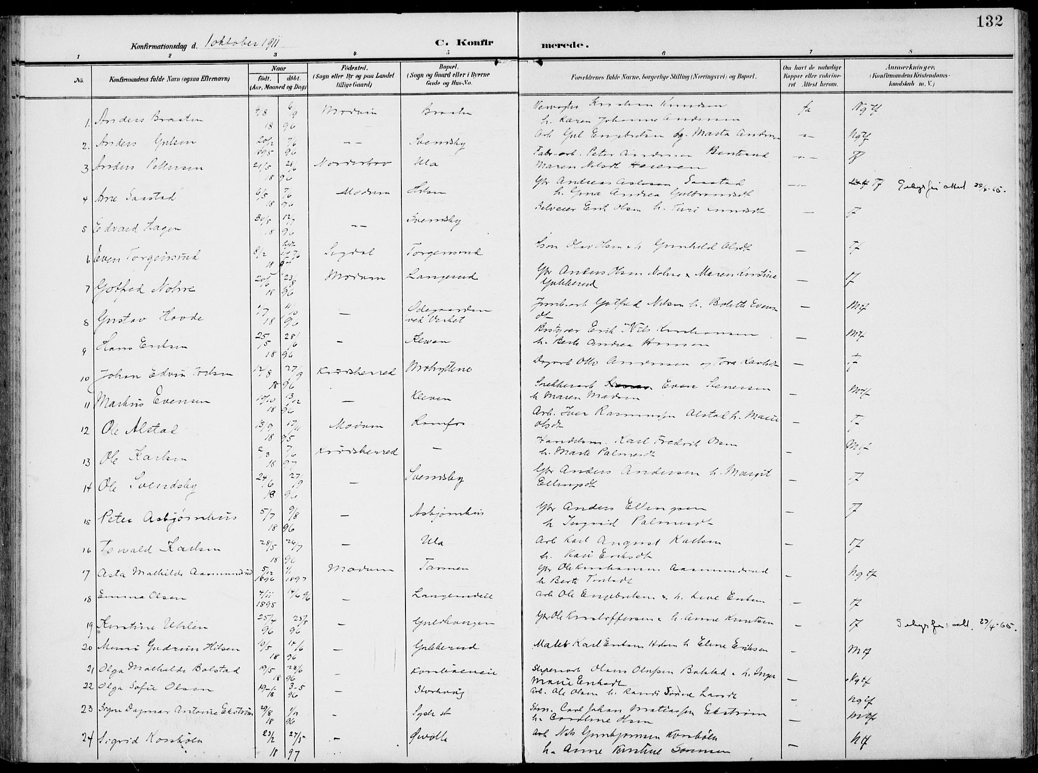 Modum kirkebøker, AV/SAKO-A-234/F/Fa/L0019: Parish register (official) no. 19, 1890-1914, p. 132