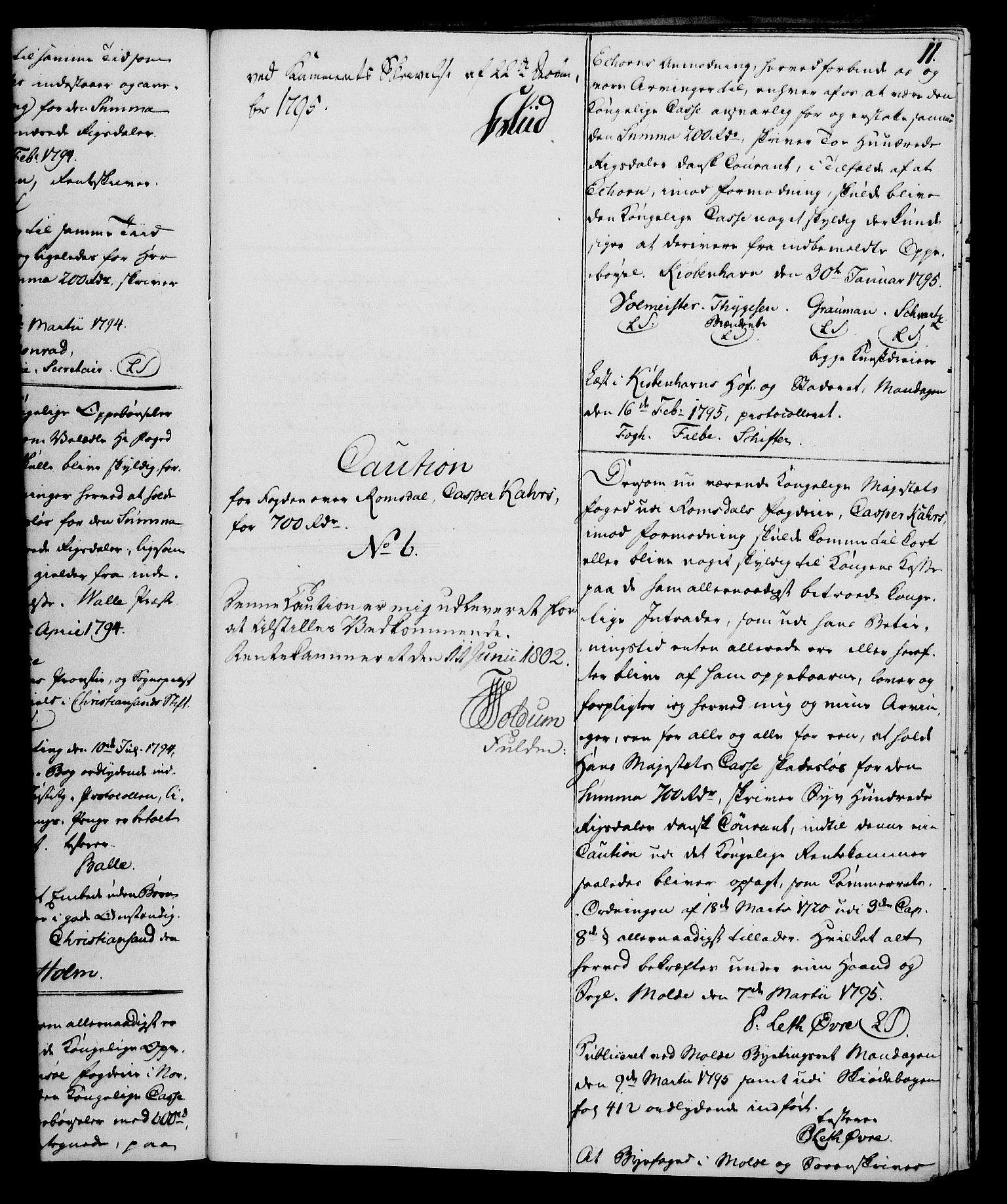 Rentekammeret, Kammerkanselliet, AV/RA-EA-3111/G/Gh/Ghd/L0006: Kausjonsprotokoll med register (merket RK 53.44), 1793-1813, p. 11