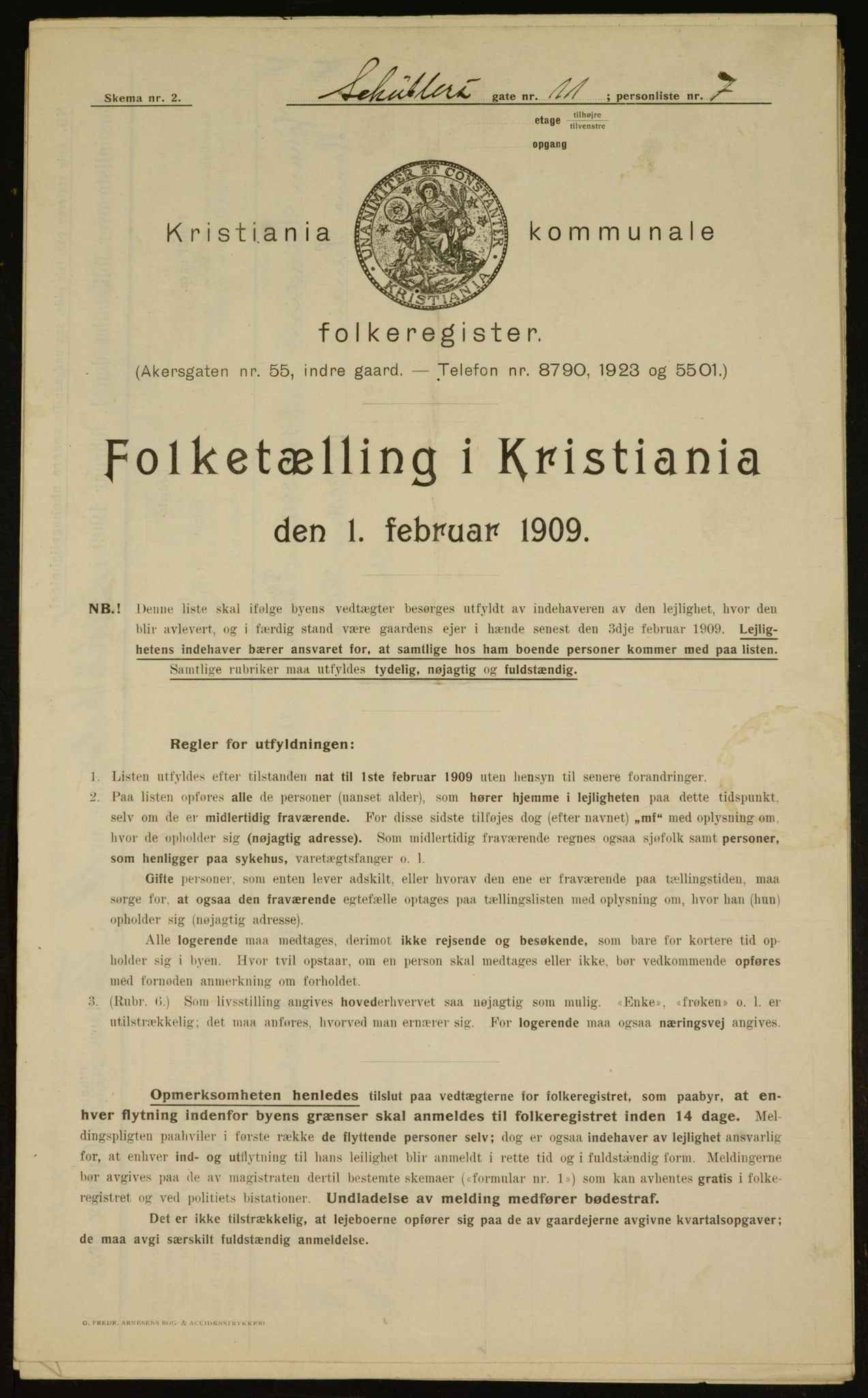 OBA, Municipal Census 1909 for Kristiania, 1909, p. 84354