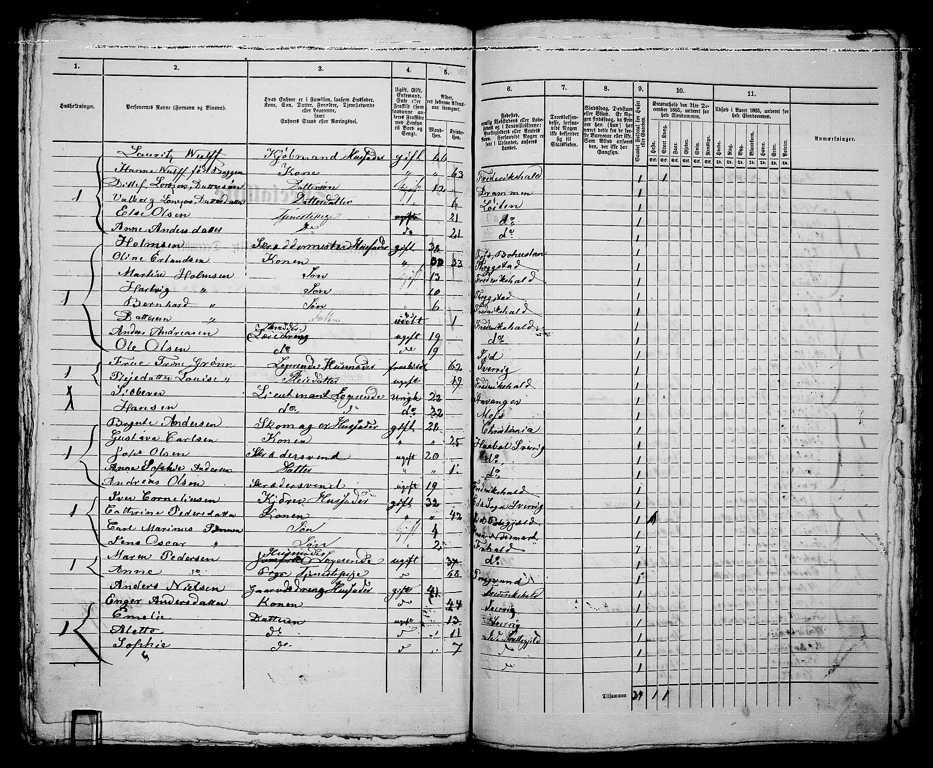 RA, 1865 census for Fredrikshald, 1865, p. 725