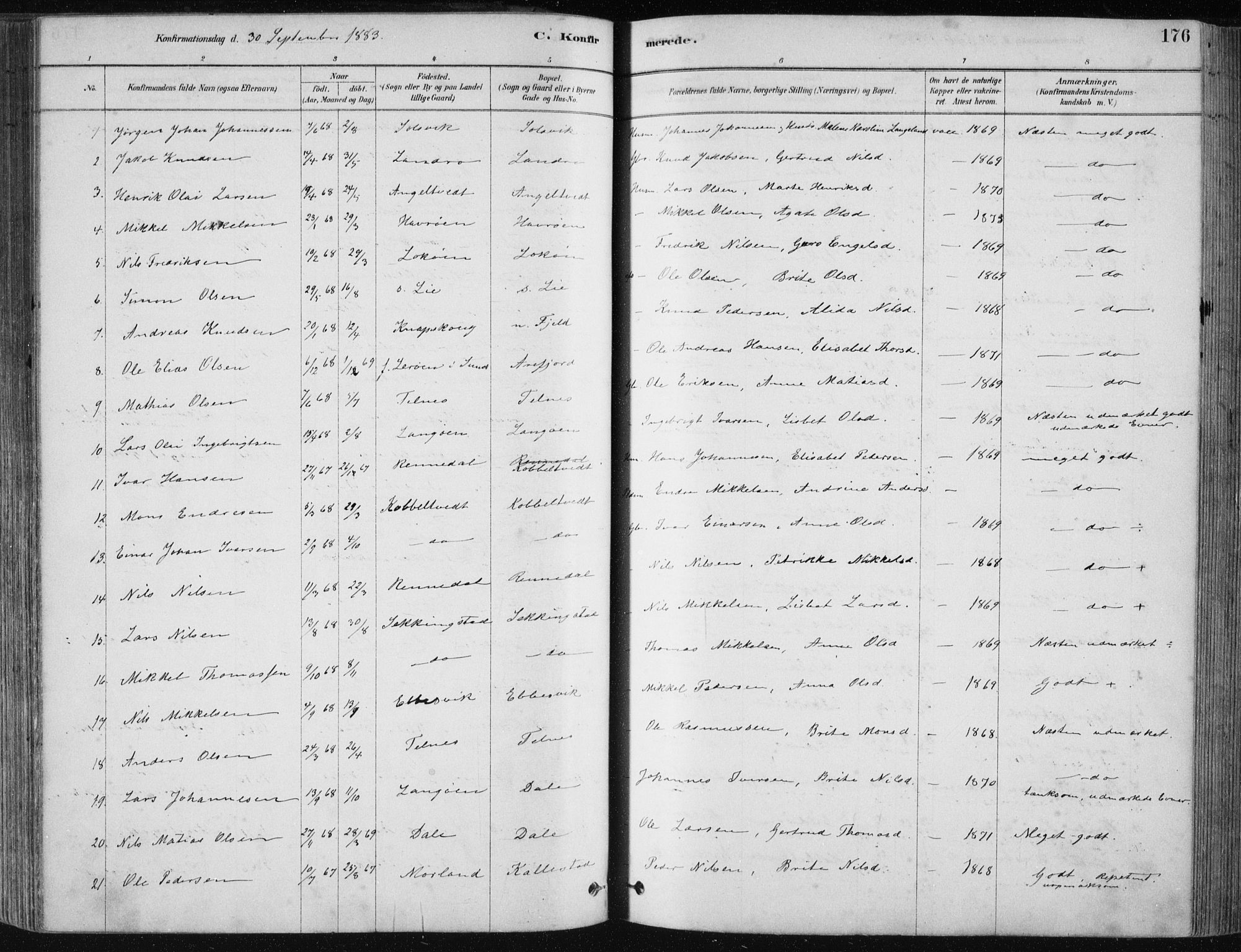 Fjell sokneprestembete, SAB/A-75301/H/Haa: Parish register (official) no. A  8, 1878-1898, p. 176