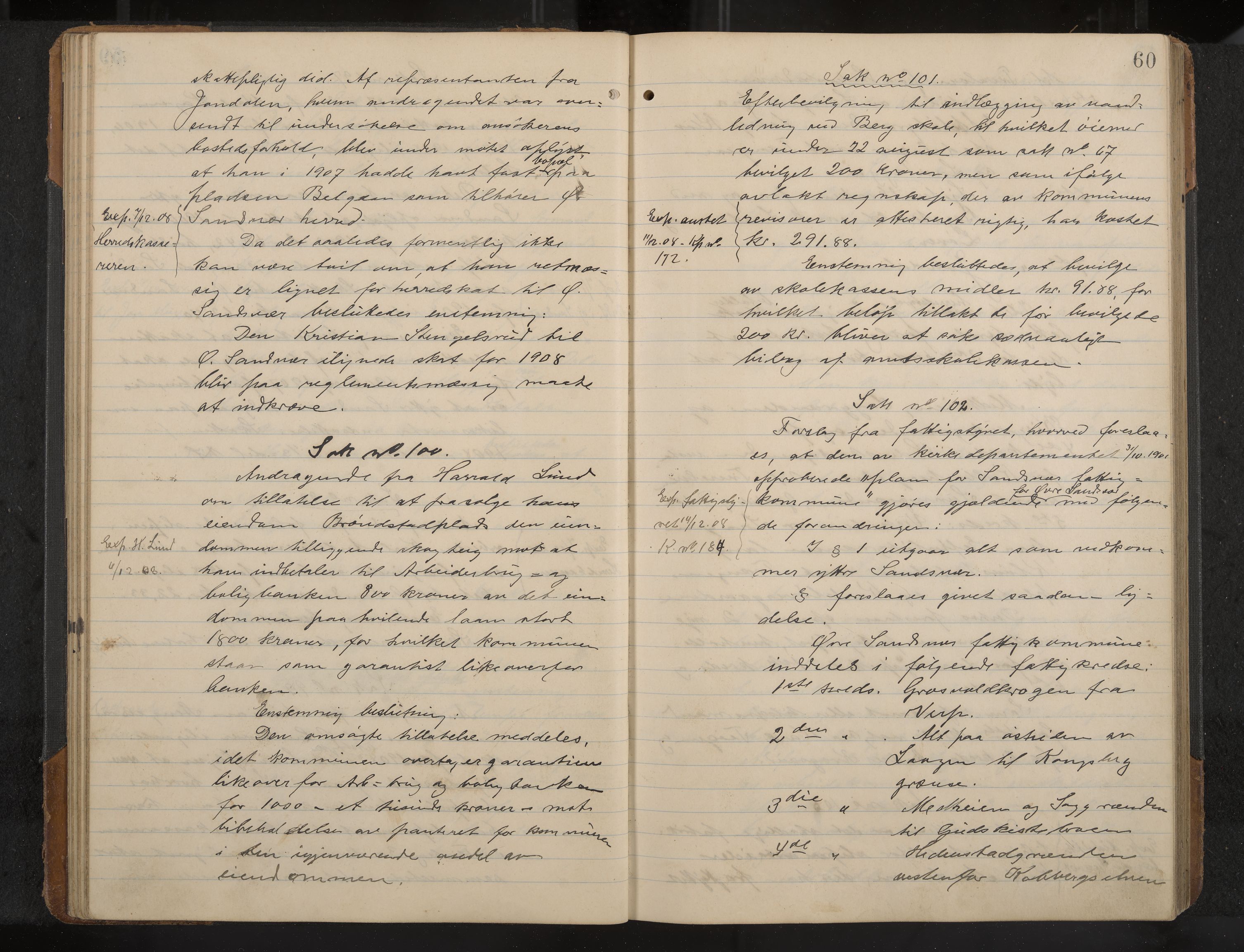 Øvre Sandsvær formannskap og sentraladministrasjon, IKAK/0630021/A/L0001: Møtebok med register, 1908-1913, p. 60