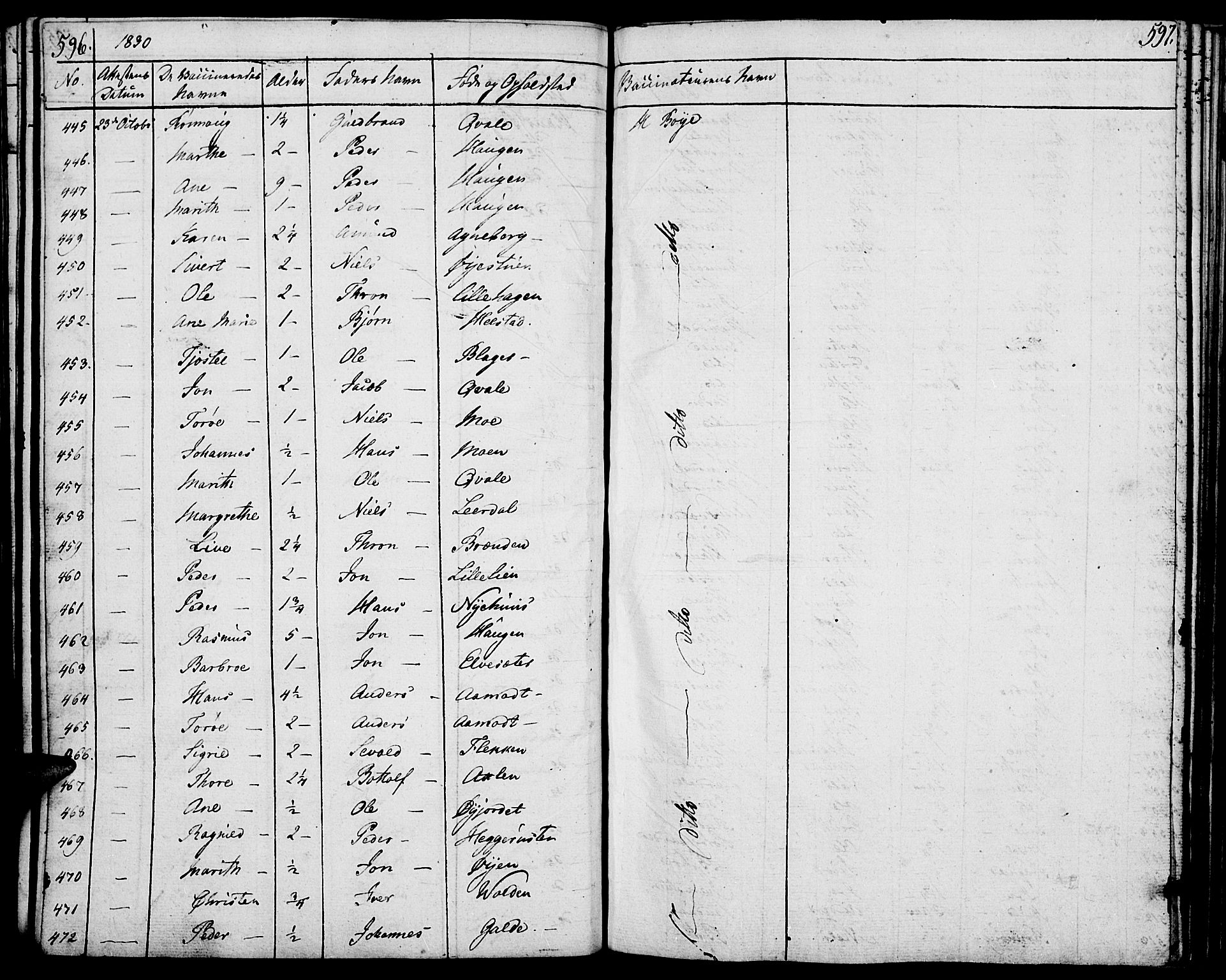 Lom prestekontor, SAH/PREST-070/K/L0005: Parish register (official) no. 5, 1825-1837, p. 596-597