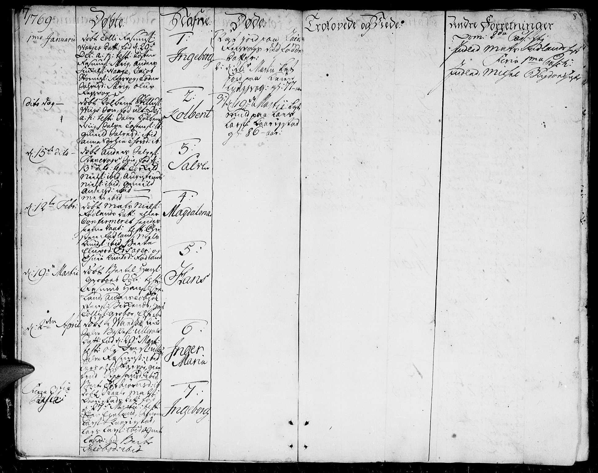 Herad sokneprestkontor, SAK/1111-0018/F/Fa/Faa/L0001: Parish register (official) no. A 1 /2, 1768-1797, p. 7-8