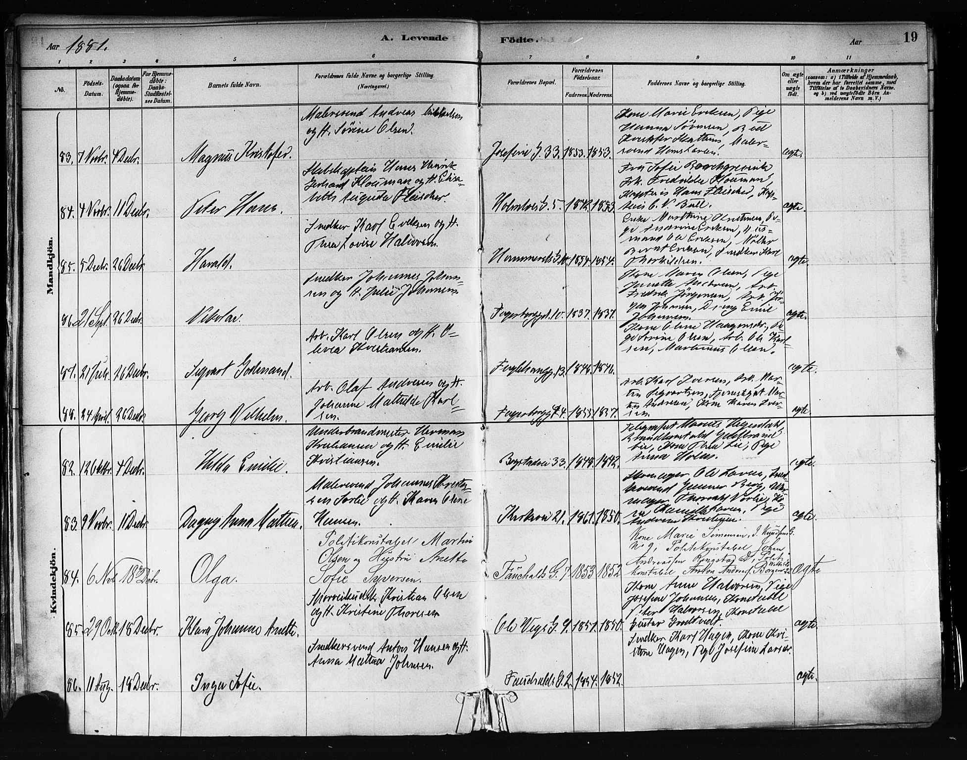 Uranienborg prestekontor Kirkebøker, AV/SAO-A-10877/F/Fa/L0001: Parish register (official) no. I 1, 1880-1895, p. 19