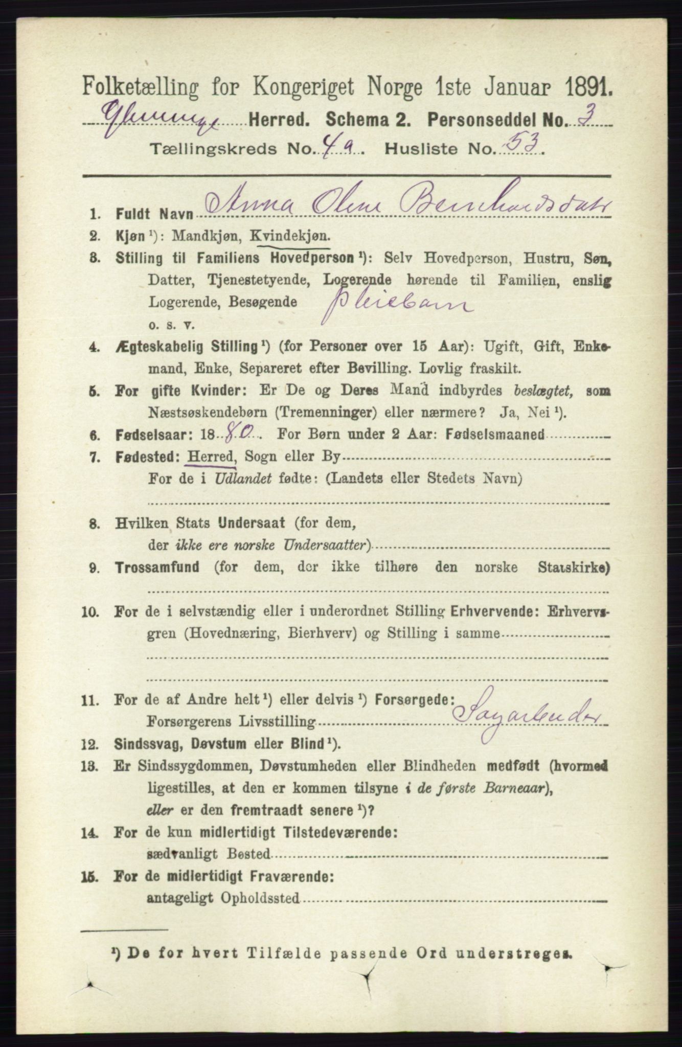 RA, 1891 census for 0132 Glemmen, 1891, p. 4002