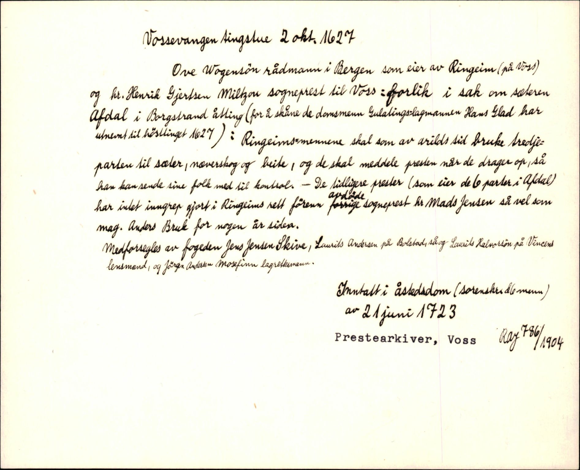 Riksarkivets diplomsamling, AV/RA-EA-5965/F35/F35k/L0003: Regestsedler: Prestearkiver fra Telemark, Agder, Vestlandet og Trøndelag, p. 413