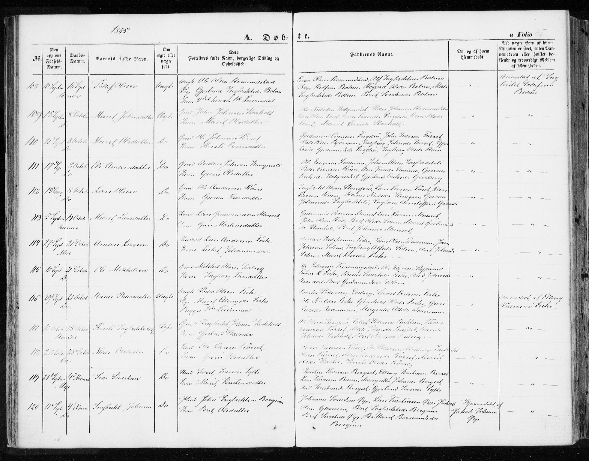 Ministerialprotokoller, klokkerbøker og fødselsregistre - Møre og Romsdal, AV/SAT-A-1454/595/L1044: Parish register (official) no. 595A06, 1852-1863, p. 45