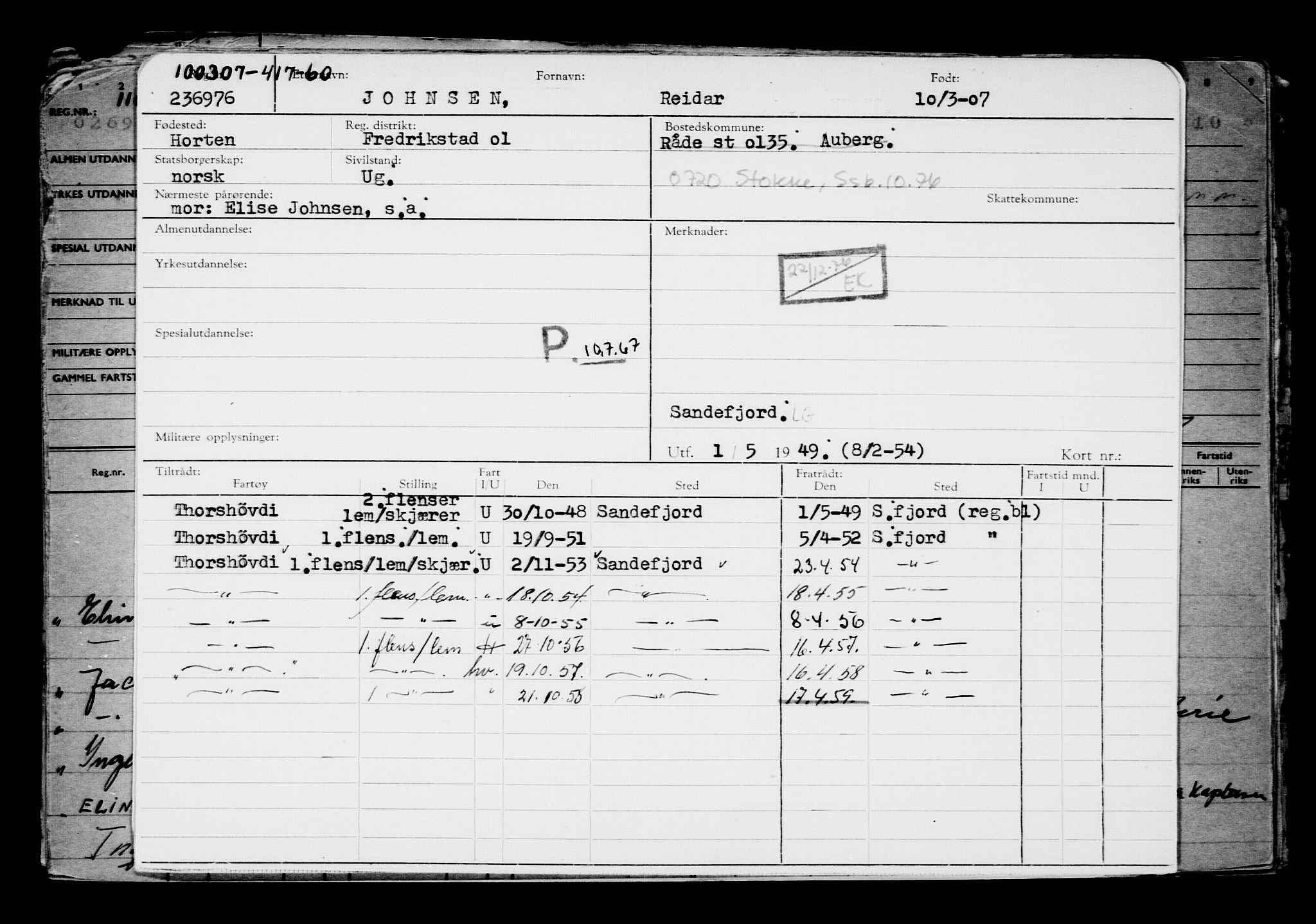 Direktoratet for sjømenn, AV/RA-S-3545/G/Gb/L0070: Hovedkort, 1907, p. 121