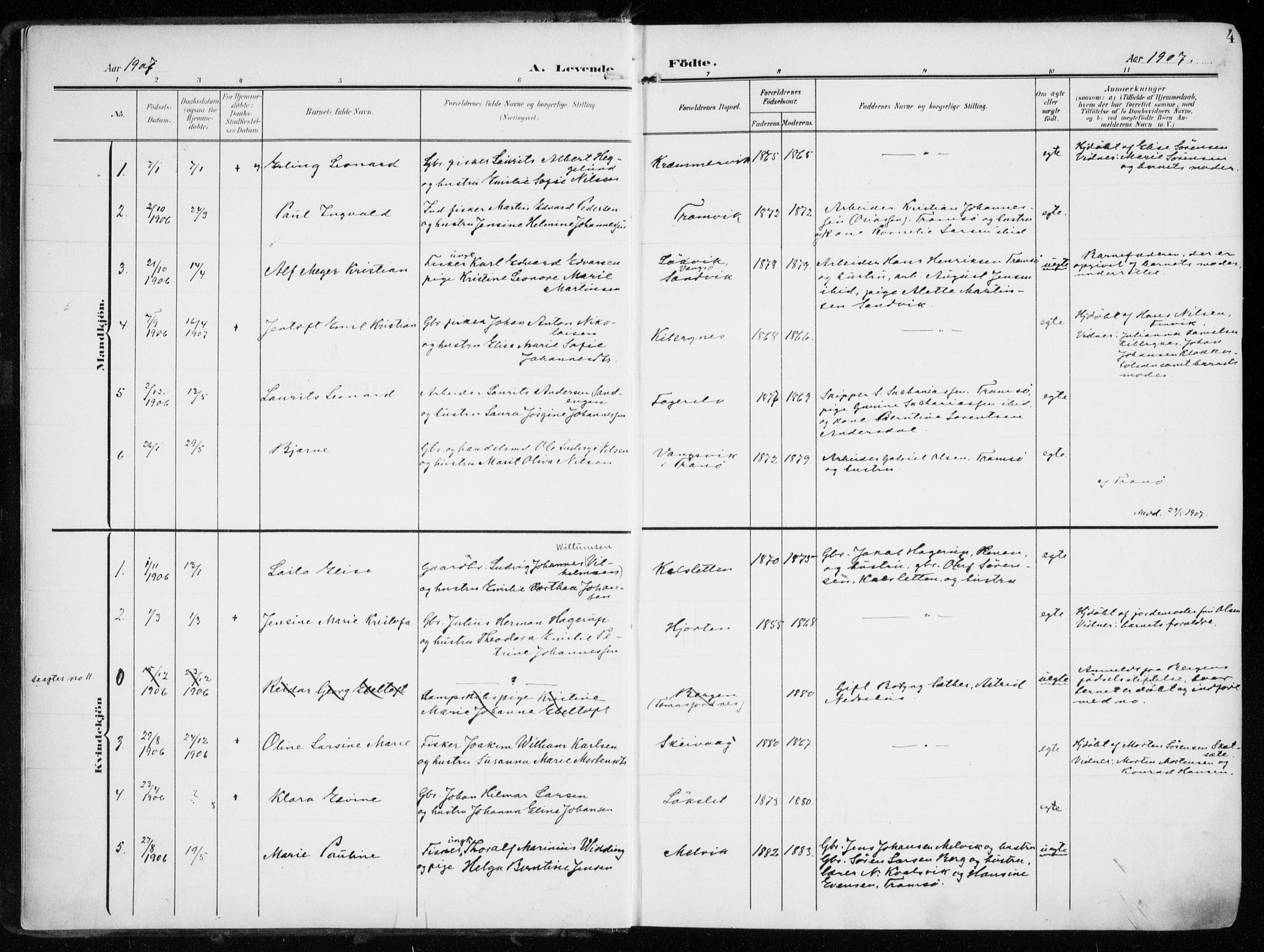 Tromsøysund sokneprestkontor, SATØ/S-1304/G/Ga/L0007kirke: Parish register (official) no. 7, 1907-1914, p. 4