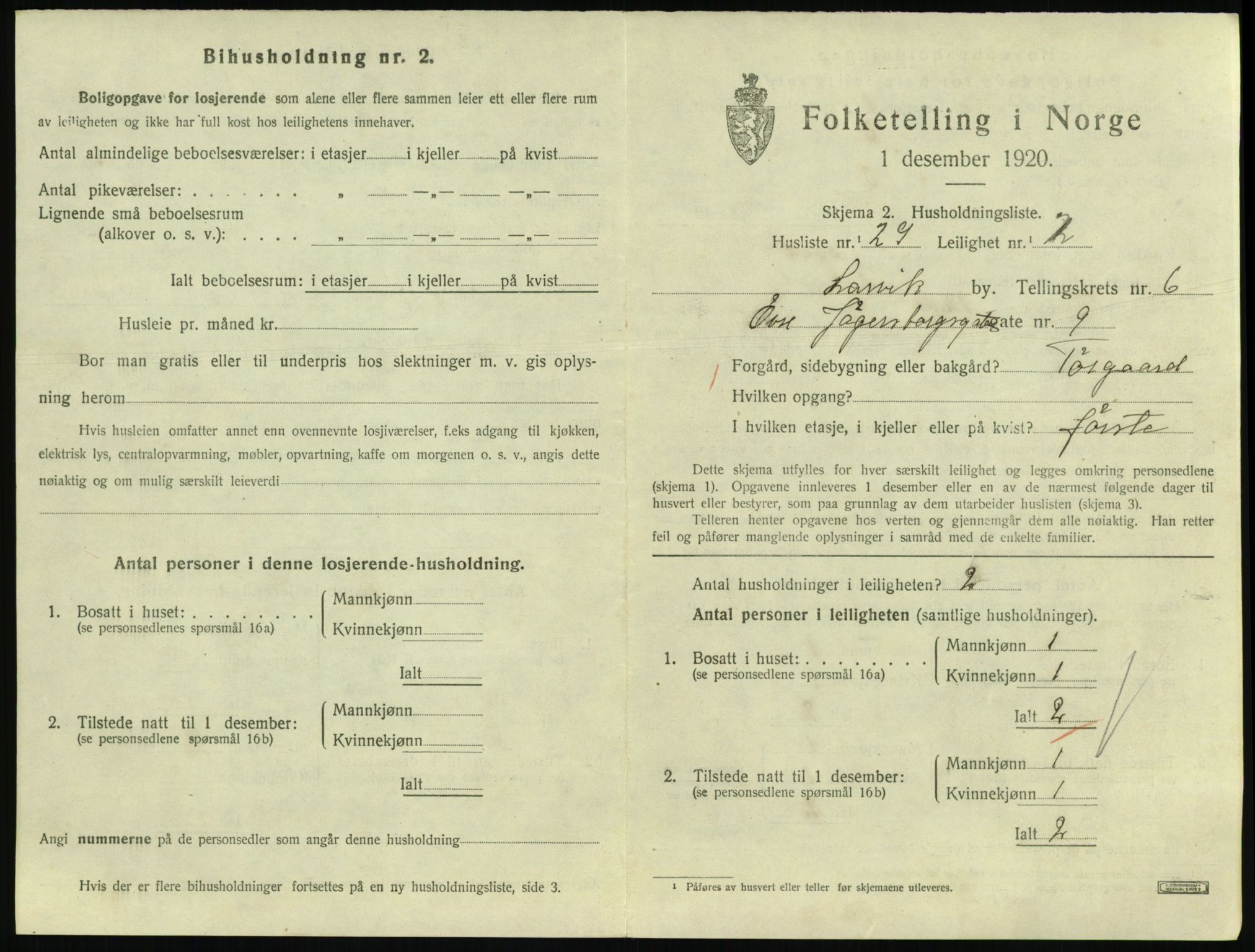 SAKO, 1920 census for Larvik, 1920, p. 5500