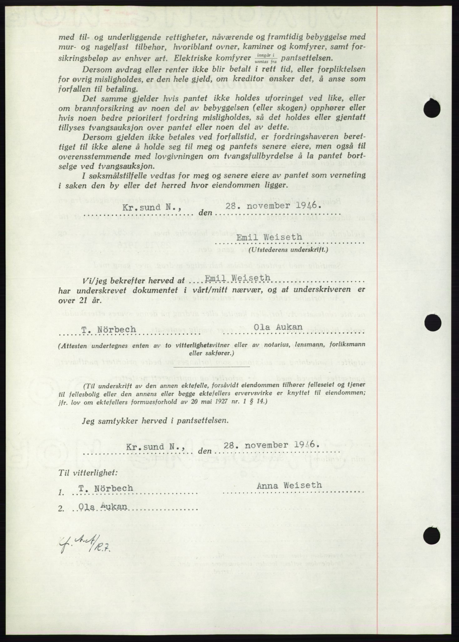 Nordmøre sorenskriveri, AV/SAT-A-4132/1/2/2Ca: Mortgage book no. B95, 1946-1947, Diary no: : 2511/1946