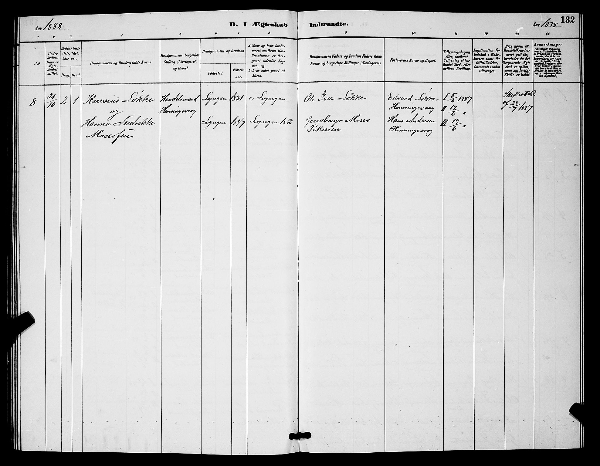 Måsøy sokneprestkontor, AV/SATØ-S-1348/H/Hb/L0004klokker: Parish register (copy) no. 4, 1887-1889, p. 132