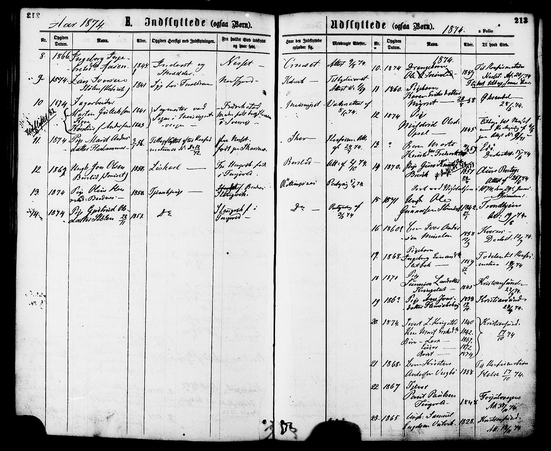 Ministerialprotokoller, klokkerbøker og fødselsregistre - Møre og Romsdal, AV/SAT-A-1454/586/L0986: Parish register (official) no. 586A12, 1867-1878, p. 213