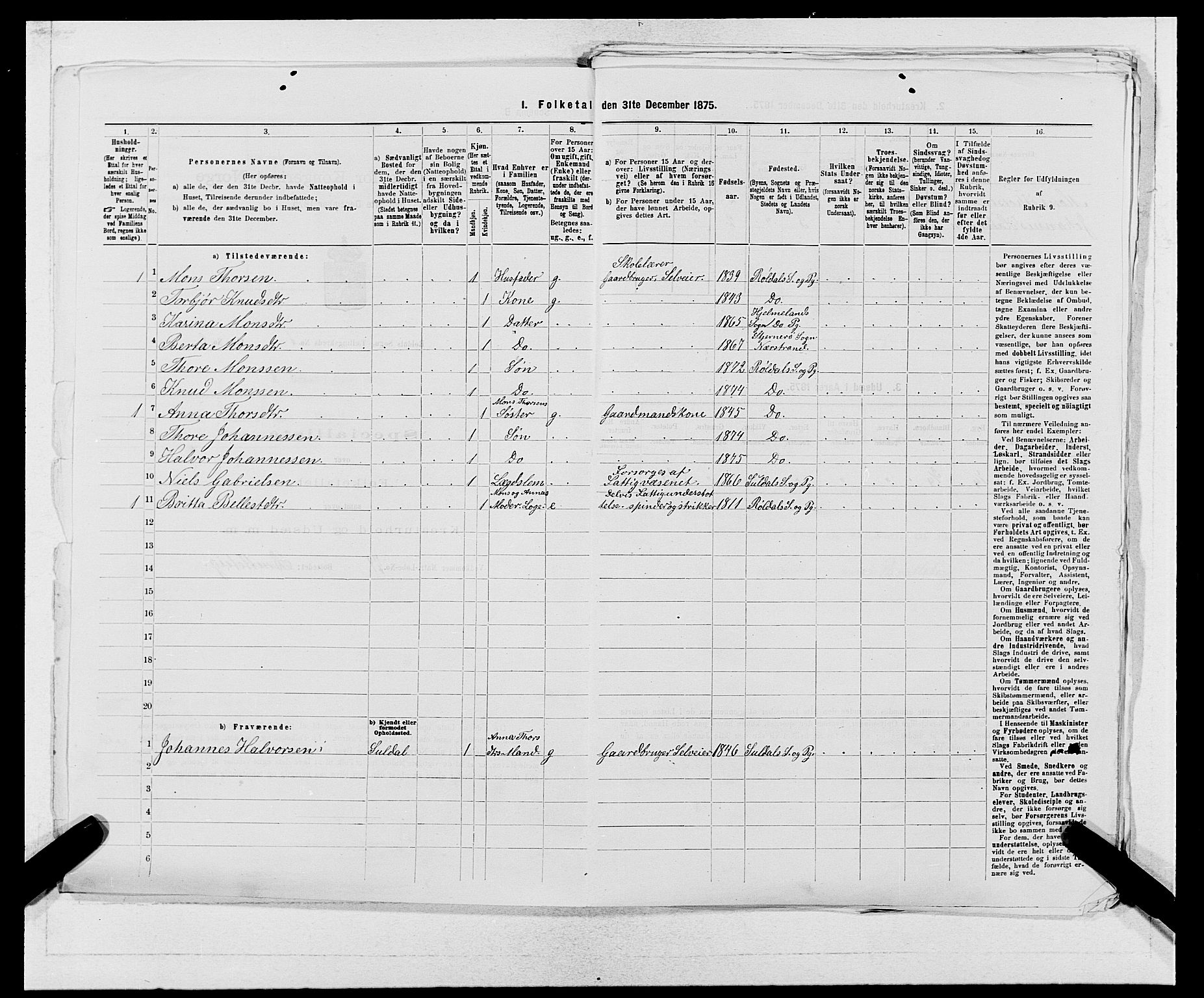 SAB, 1875 census for 1229P Røldal, 1875, p. 14