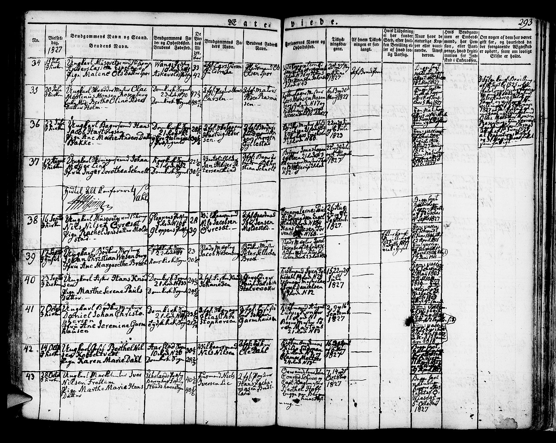 Korskirken sokneprestembete, AV/SAB-A-76101/H/Hab: Parish register (copy) no. A 3, 1821-1831, p. 293