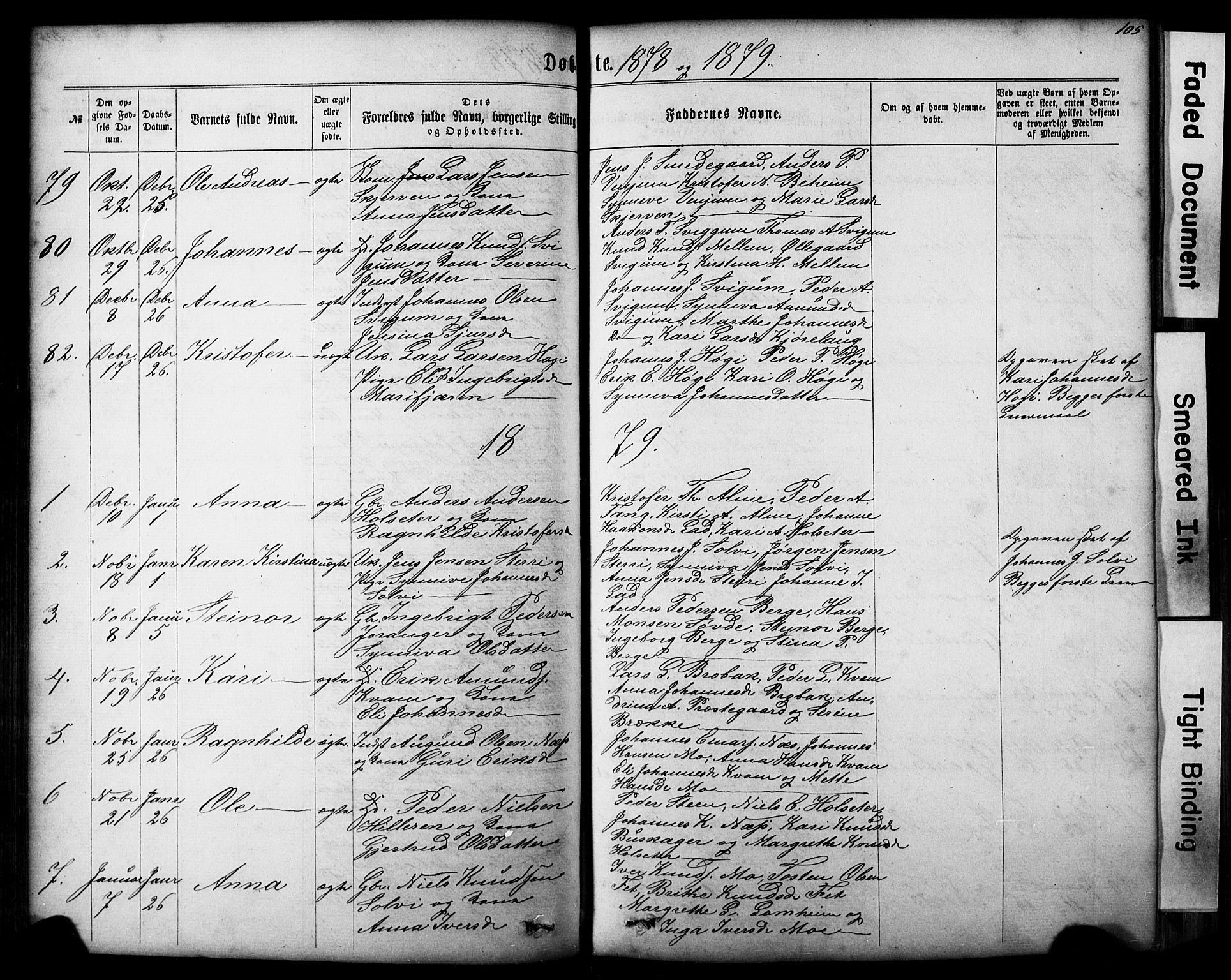 Hafslo sokneprestembete, SAB/A-80301/H/Hab/Haba/L0001: Parish register (copy) no. A 1, 1866-1908, p. 105