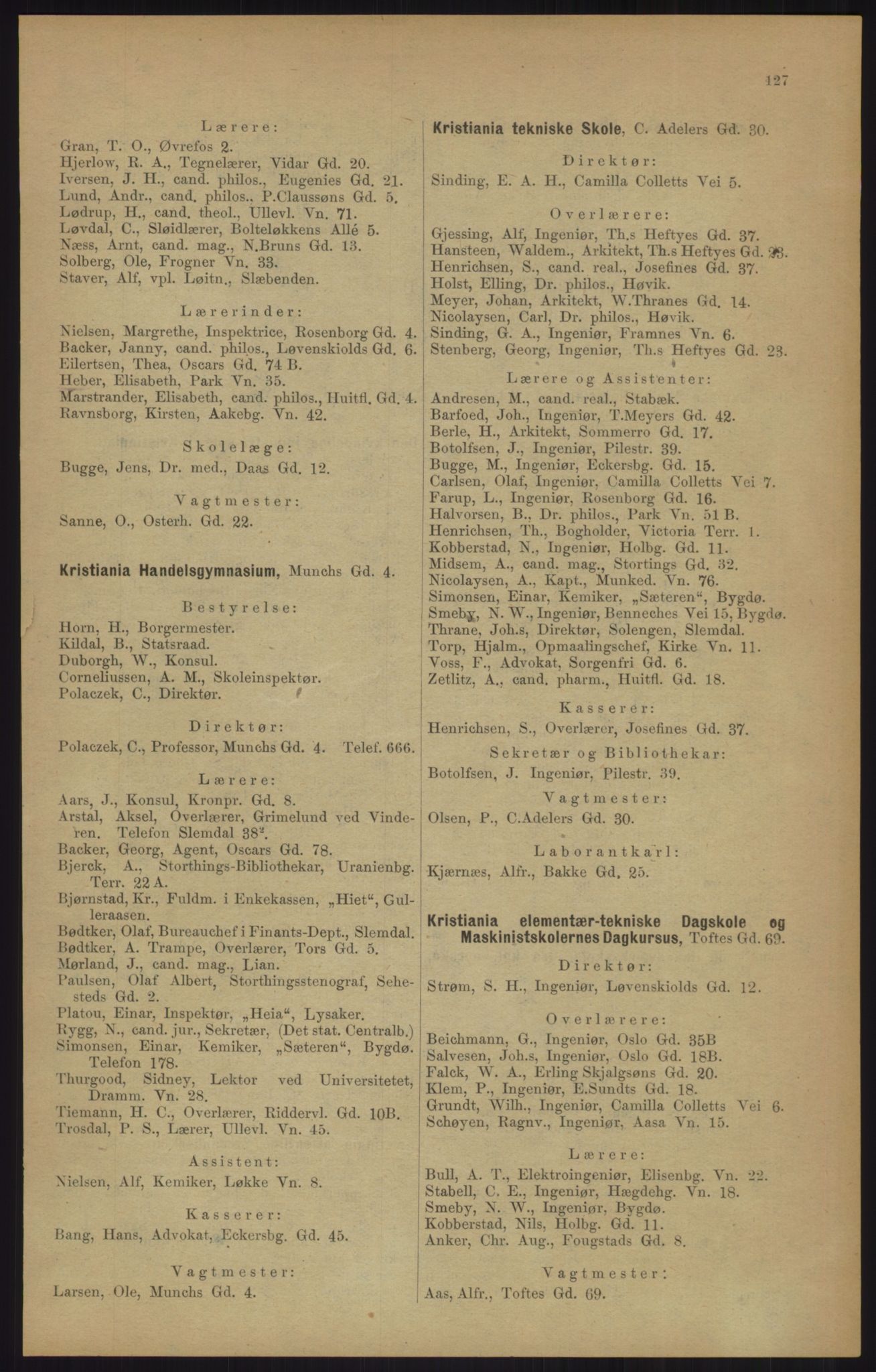 Kristiania/Oslo adressebok, PUBL/-, 1905, p. 127