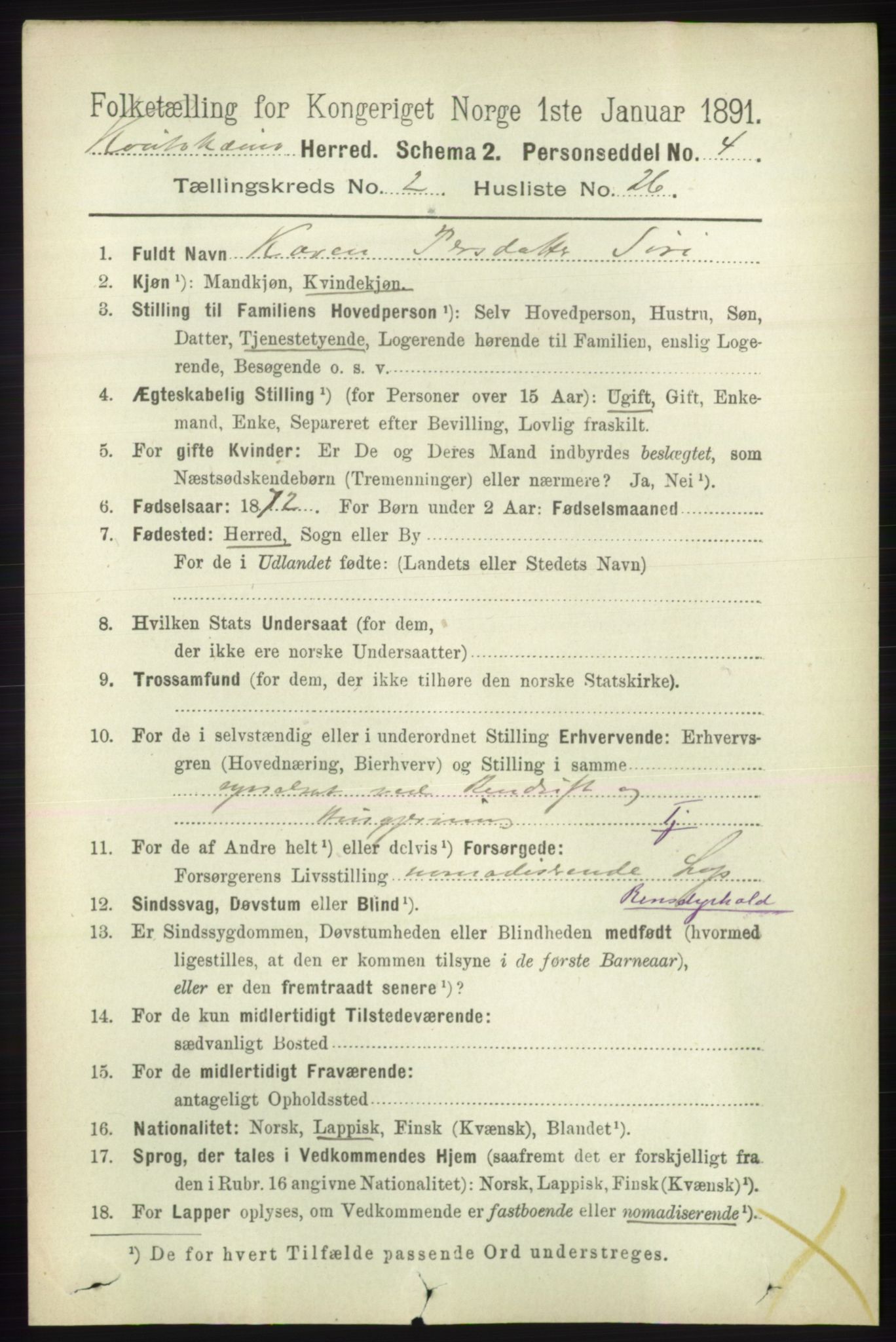 RA, 1891 census for 2011 Kautokeino, 1891, p. 455