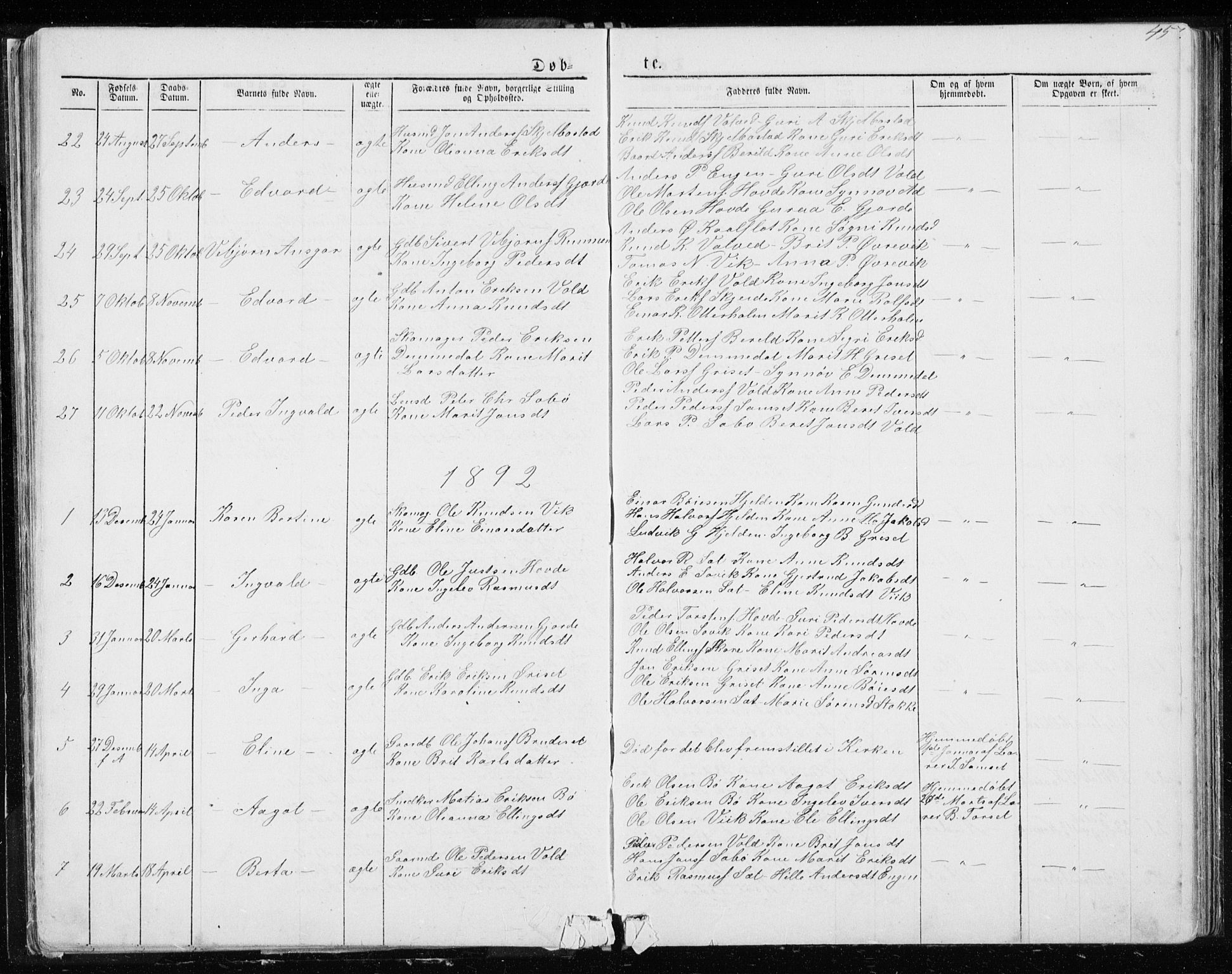 Ministerialprotokoller, klokkerbøker og fødselsregistre - Møre og Romsdal, SAT/A-1454/543/L0564: Parish register (copy) no. 543C02, 1867-1915, p. 45