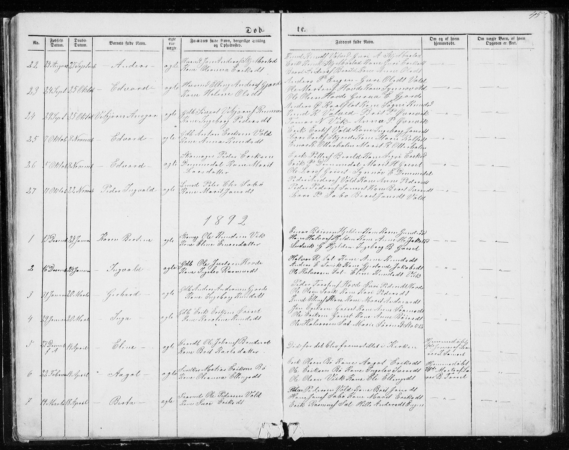 Ministerialprotokoller, klokkerbøker og fødselsregistre - Møre og Romsdal, AV/SAT-A-1454/543/L0564: Parish register (copy) no. 543C02, 1867-1915, p. 45