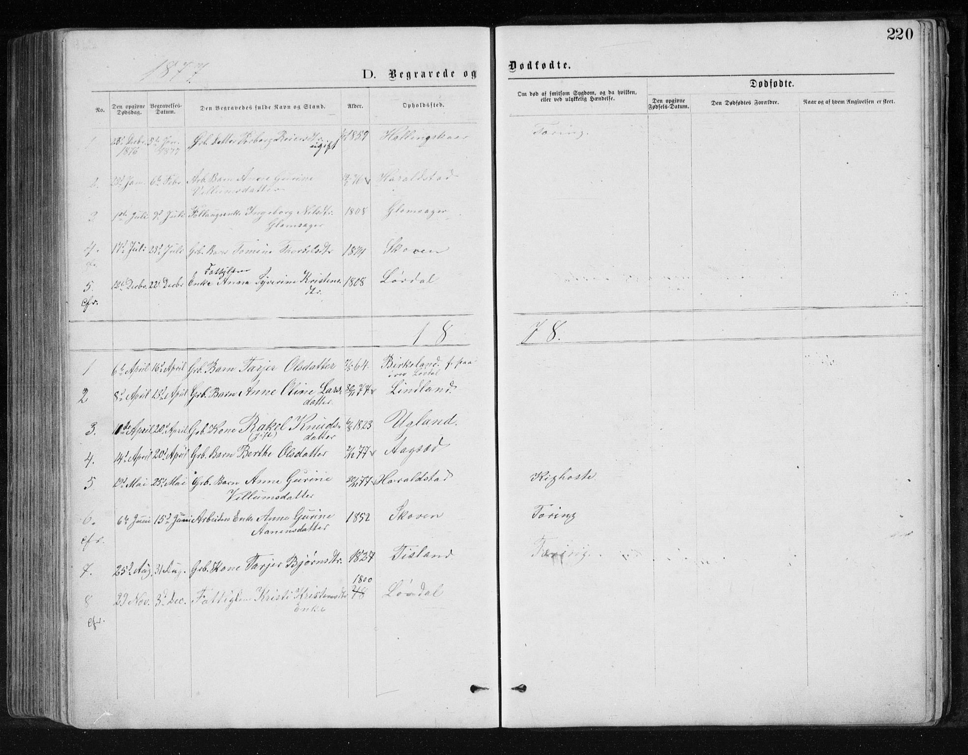 Holum sokneprestkontor, SAK/1111-0022/F/Fb/Fbb/L0003: Parish register (copy) no. B 3, 1875-1898, p. 220