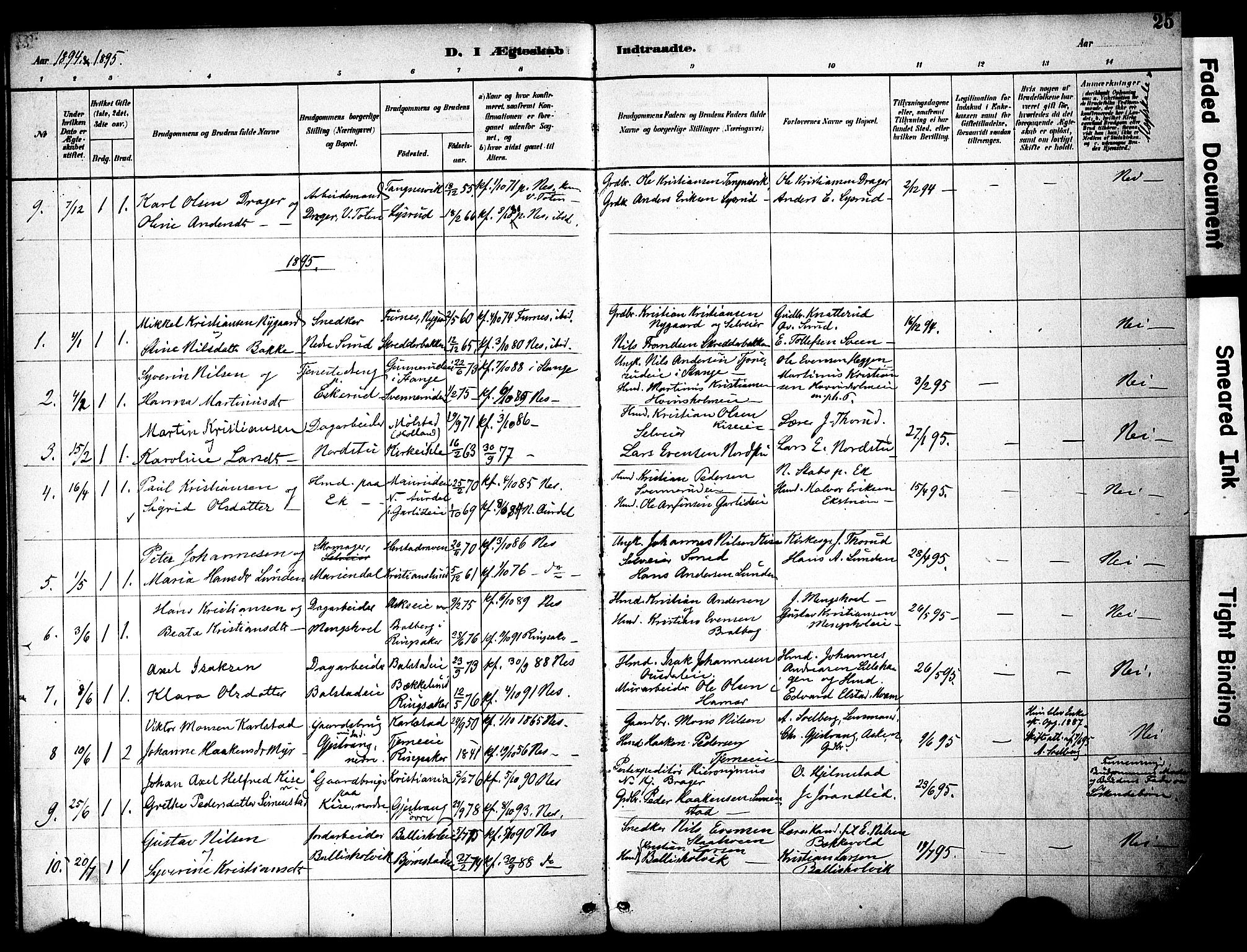 Nes prestekontor, Hedmark, AV/SAH-PREST-020/K/Ka/L0008: Parish register (official) no. 8, 1883-1905, p. 25