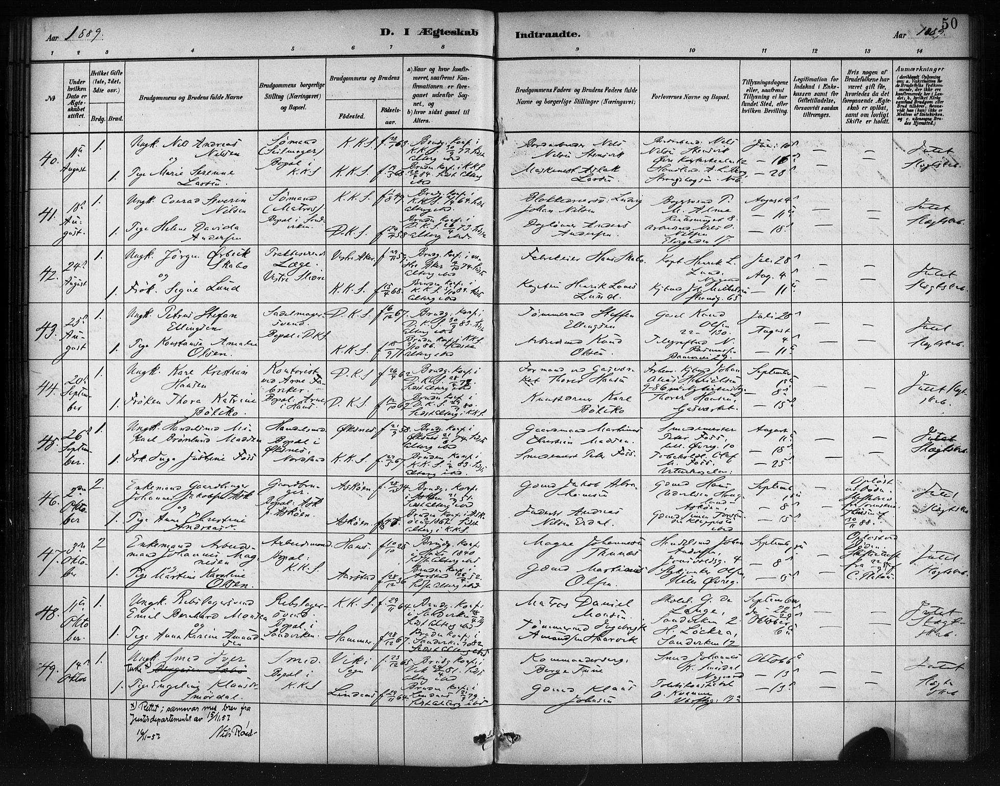 Korskirken sokneprestembete, SAB/A-76101/H/Haa/L0037: Parish register (official) no. D 4, 1883-1904, p. 50