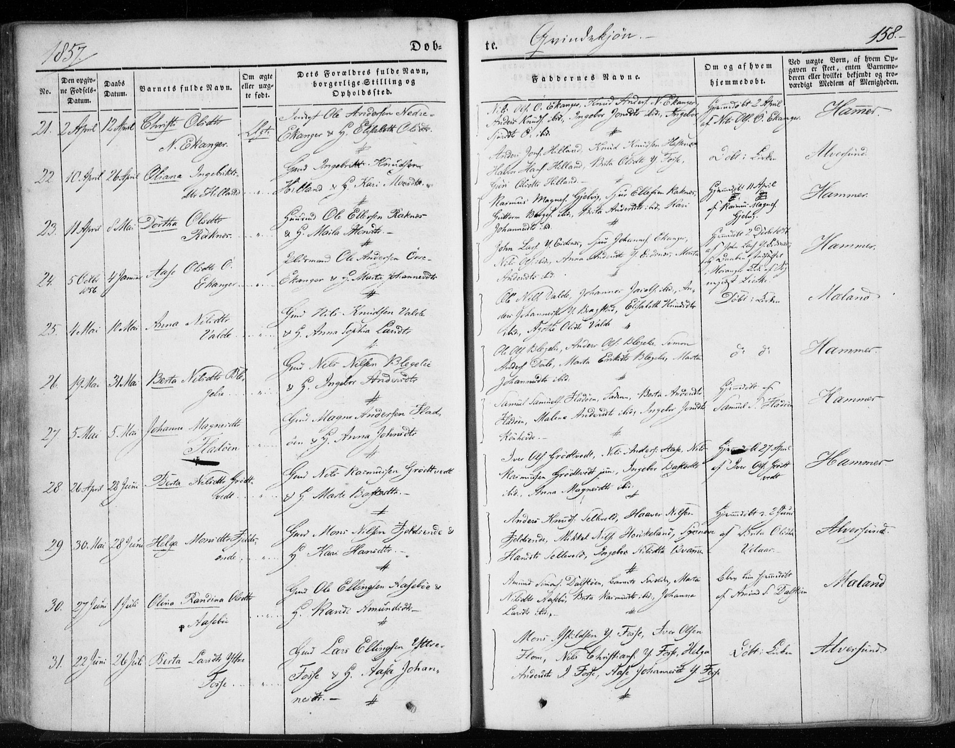 Hamre sokneprestembete, SAB/A-75501/H/Ha/Haa/Haaa/L0013: Parish register (official) no. A 13, 1846-1857, p. 158