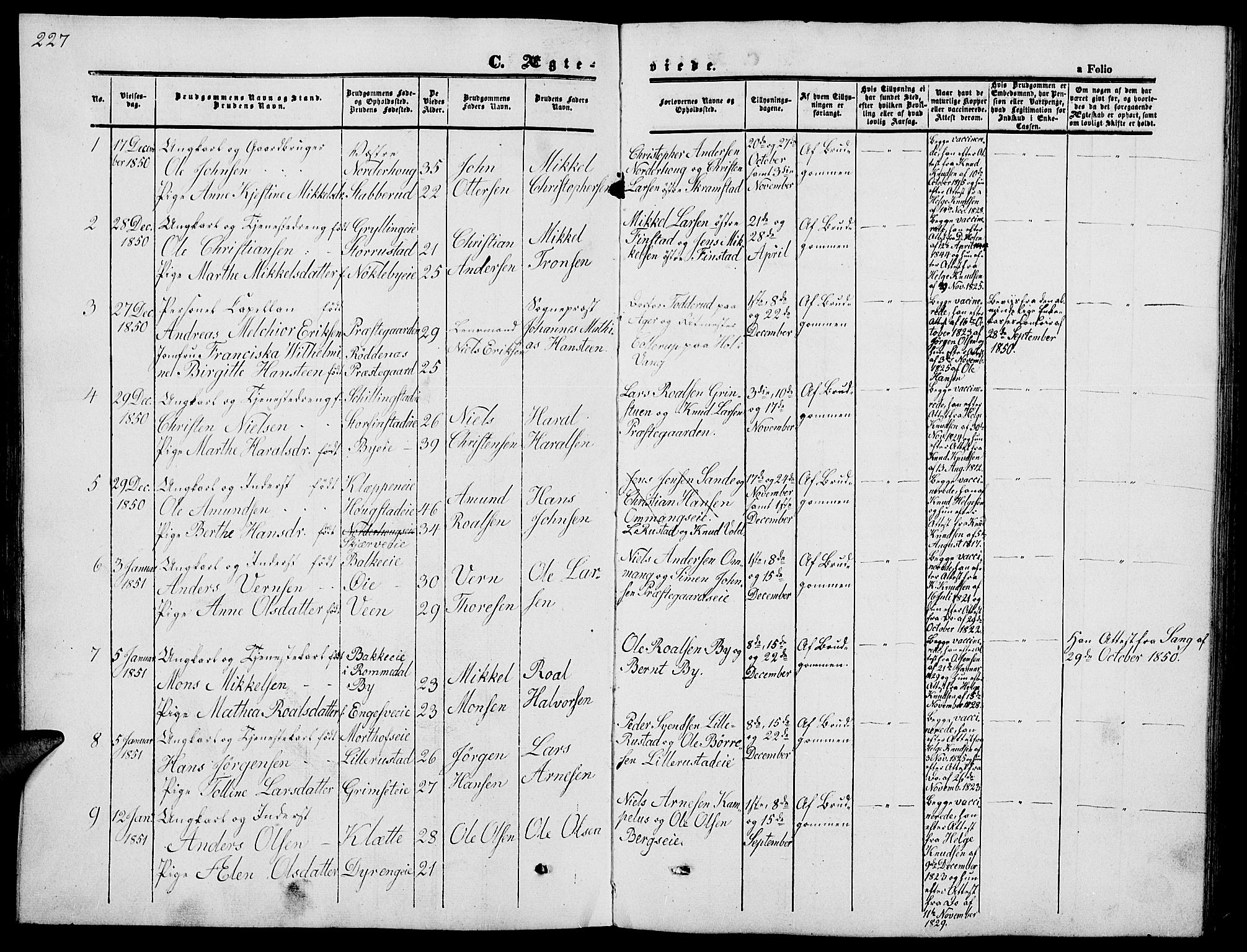 Løten prestekontor, SAH/PREST-022/L/La/L0003: Parish register (copy) no. 3, 1850-1862, p. 227