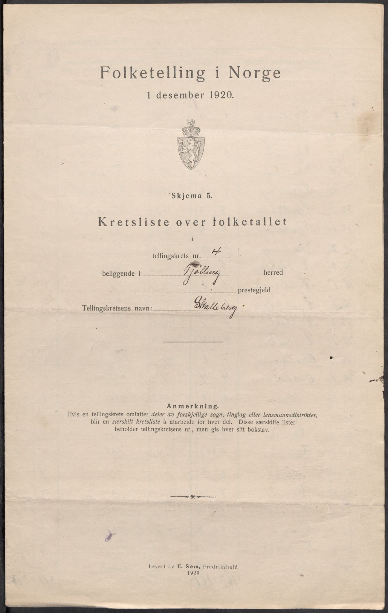 SAKO, 1920 census for Tjølling, 1920, p. 24