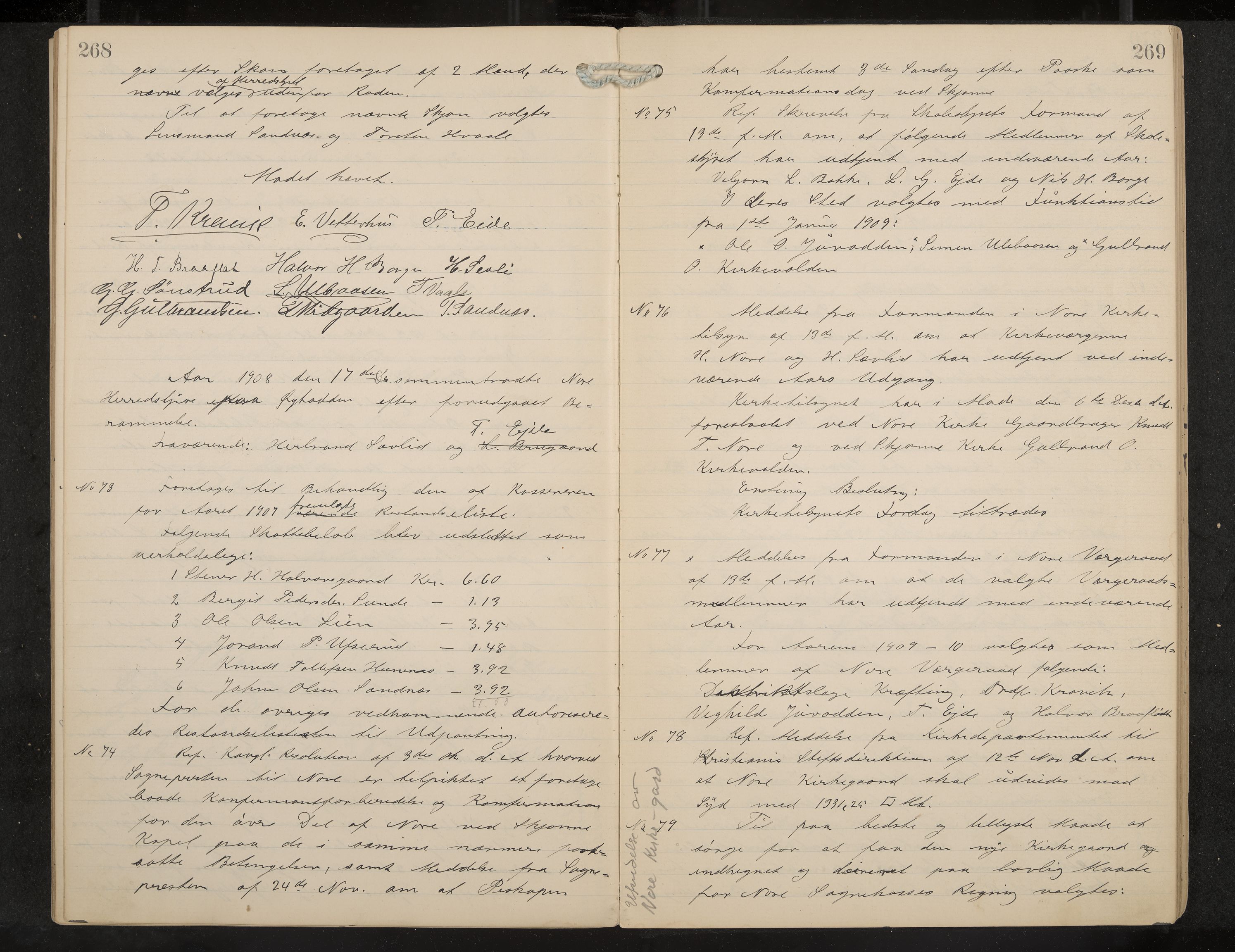 Nore formannskap og sentraladministrasjon, IKAK/0633021-2/A/Aa/L0001: Møtebok, 1901-1911, p. 268-269